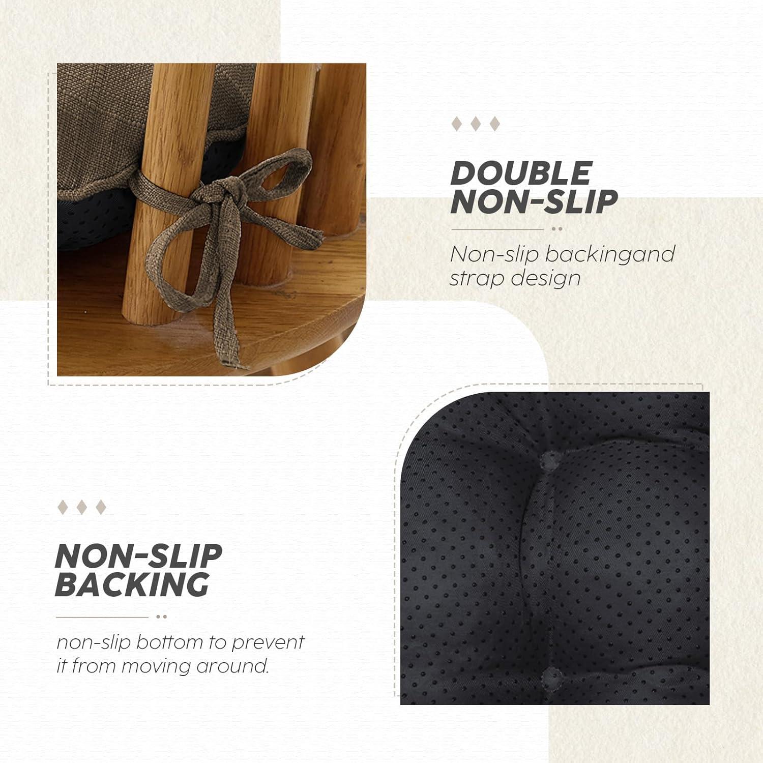 Chair Cushions for Dining Chairs Set of 4, Non Slip Tufted Kitchen Chair Cushions with Ties, Shredded Memory Foam Kitchen Chair Pads, 15.5" x 15.5" x 4", Brown