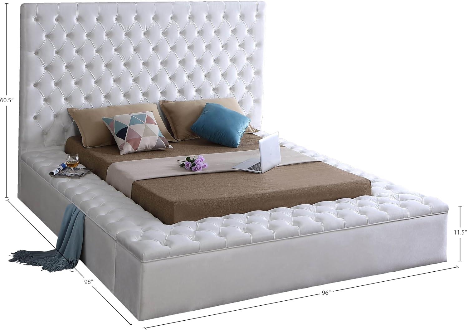 Bliss White Velvet King Bed (3 Boxes)-Color:White Velvet,Style:Contemporary