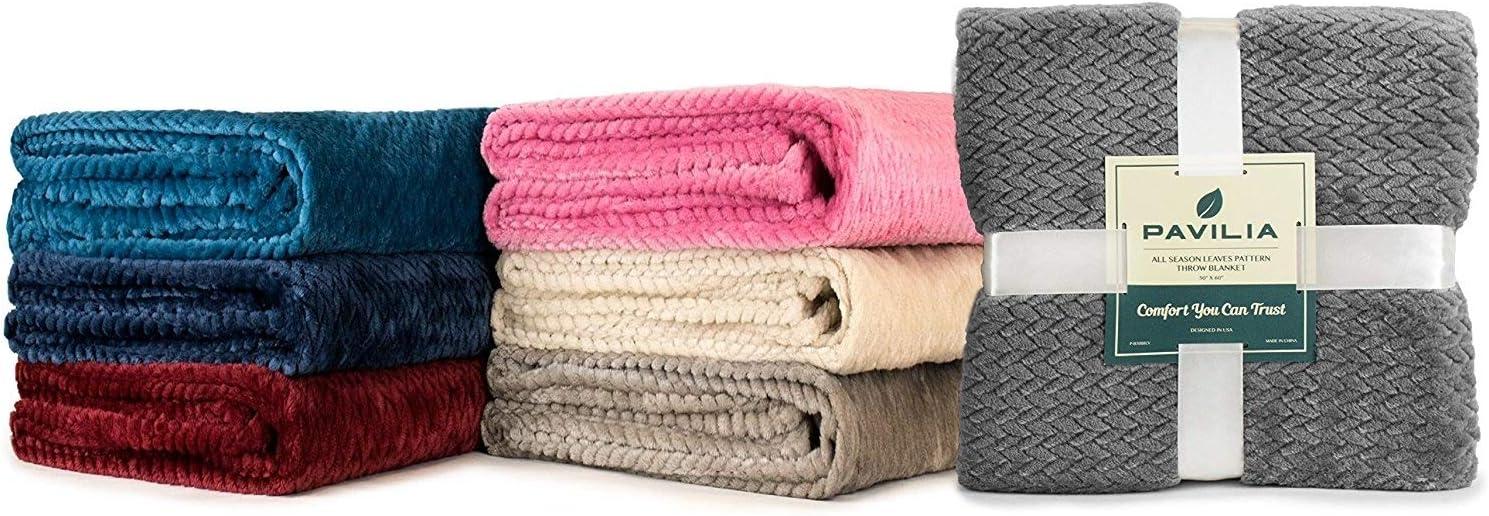 PAVILIA Lightweight Fleece Throw Blanket for Couch, Soft Warm Flannel Blankets for Bed