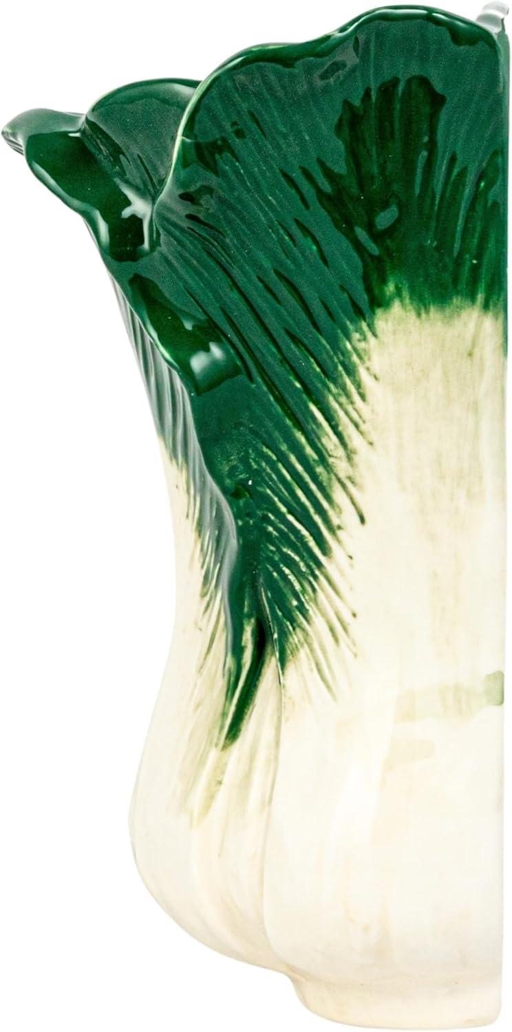 Creative Co-Op Embossed Stoneware Cabbage Shaped Wall Vase Planter, Green and White
