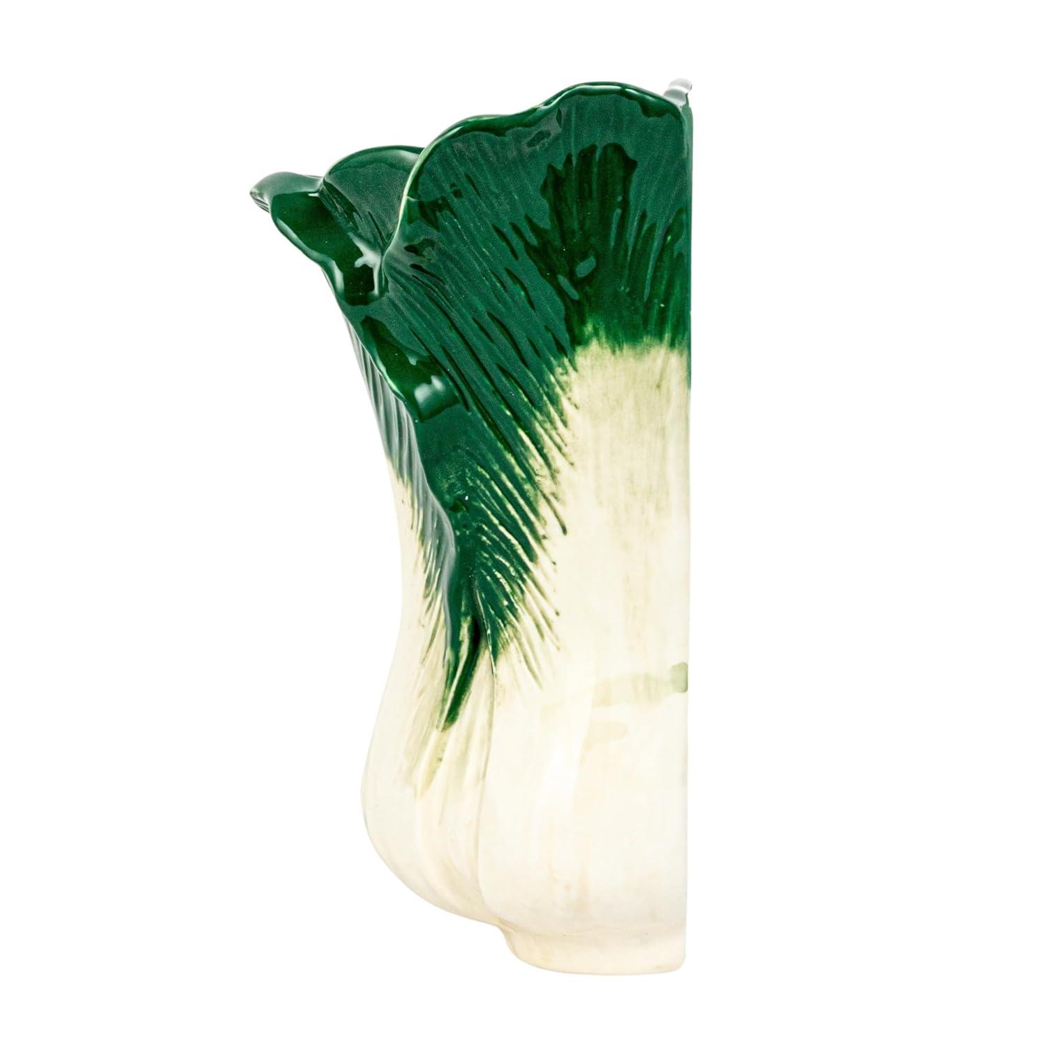 Creative Co-Op Embossed Stoneware Cabbage Shaped Wall Vase Planter, Green and White