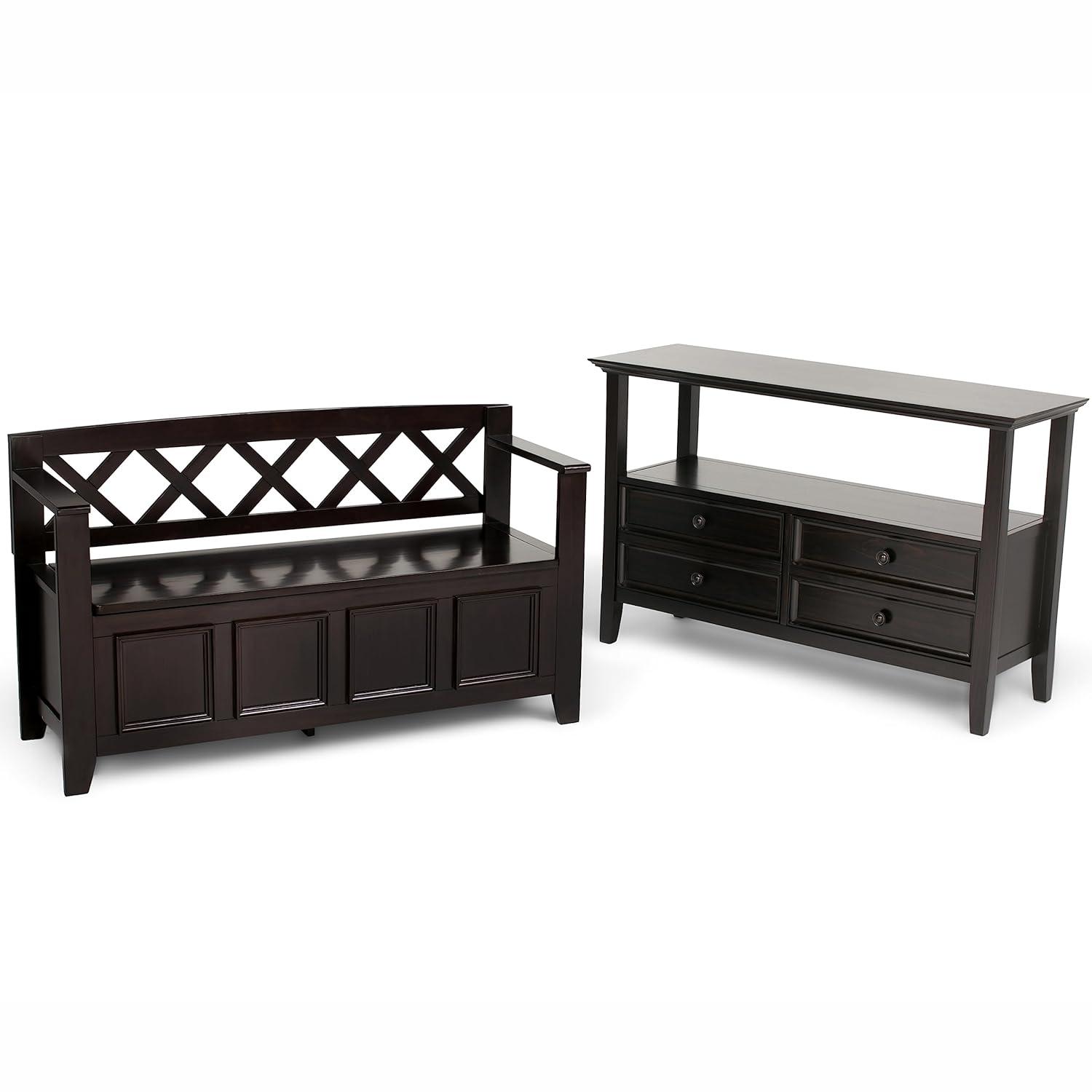 Simpli Home Amherst 48"W Solid Wood Entryway Storage Bench with Lift-Top Lid and Dual Compartments