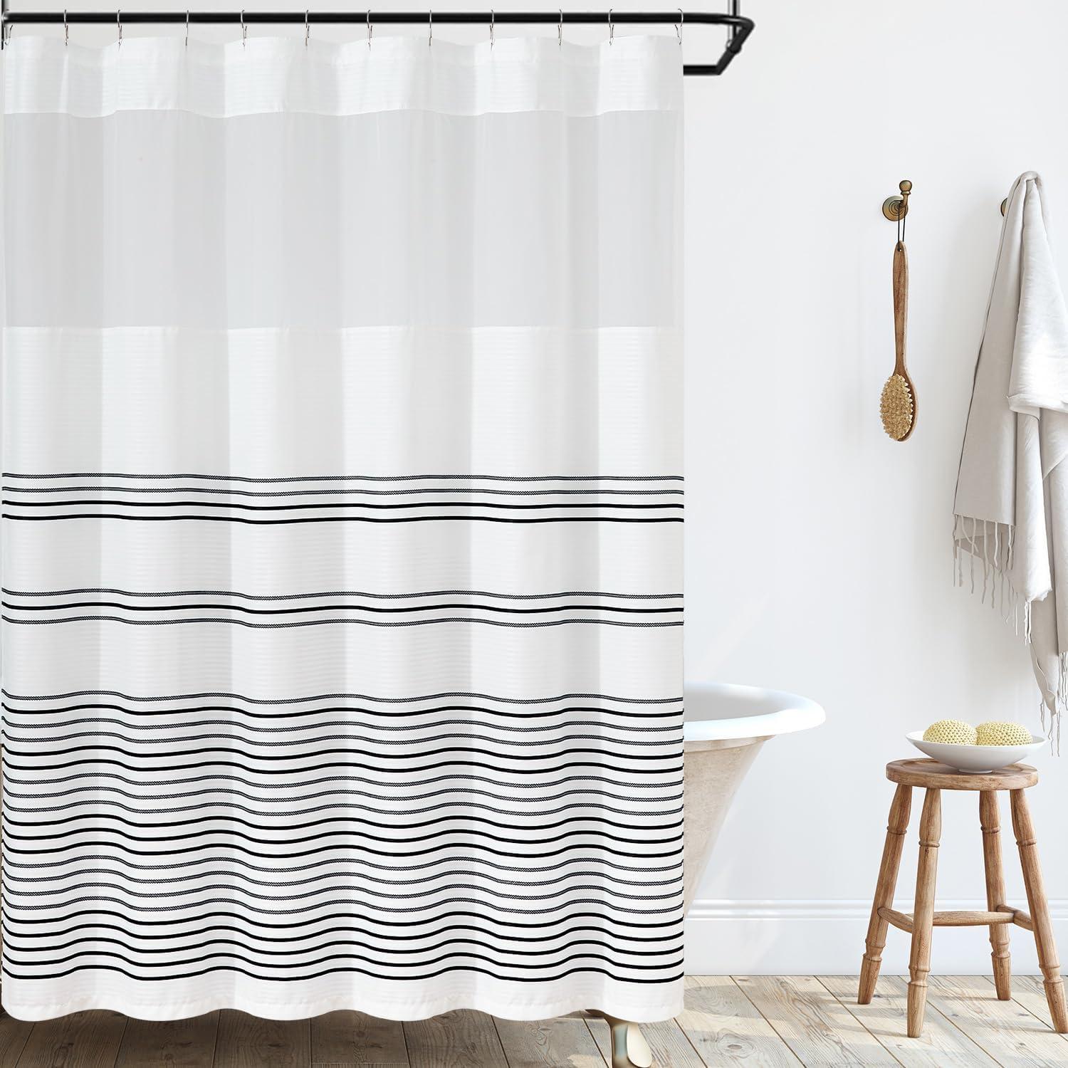 Modern Black and White Striped Fabric Shower Curtain 72x70 Inches