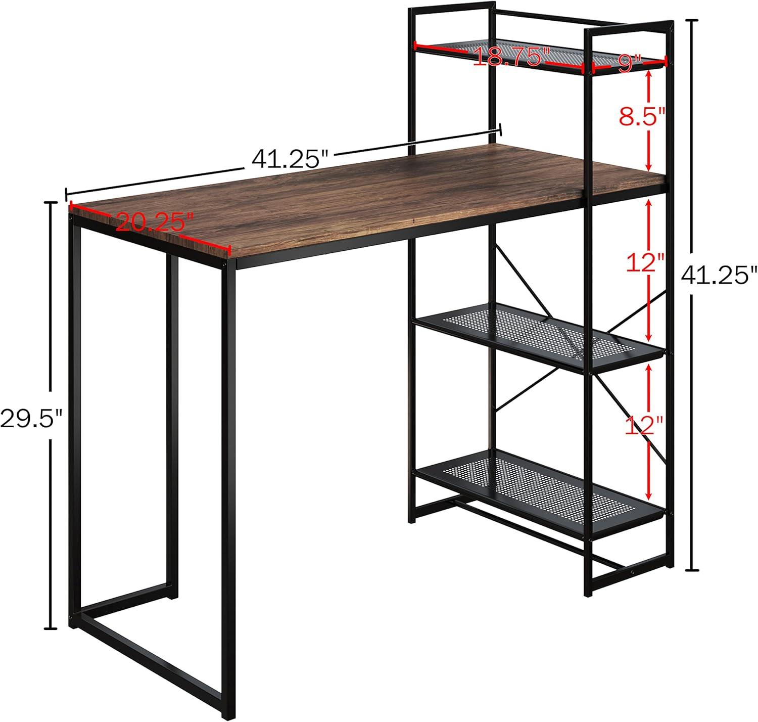 Compact Industrial-Style Black Metal and Wood Computer Desk with Storage