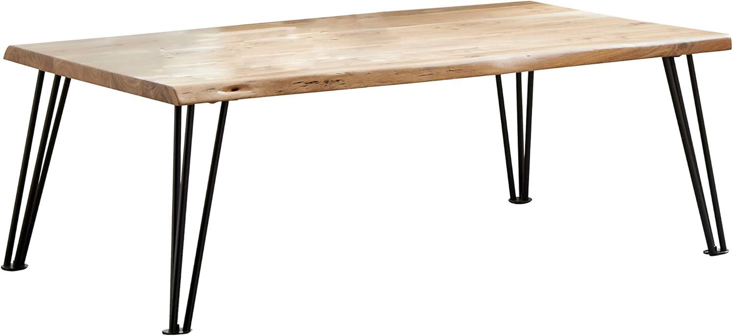 Natural Acacia Wood Rectangular Coffee Table with Black Metal Hairpin Legs