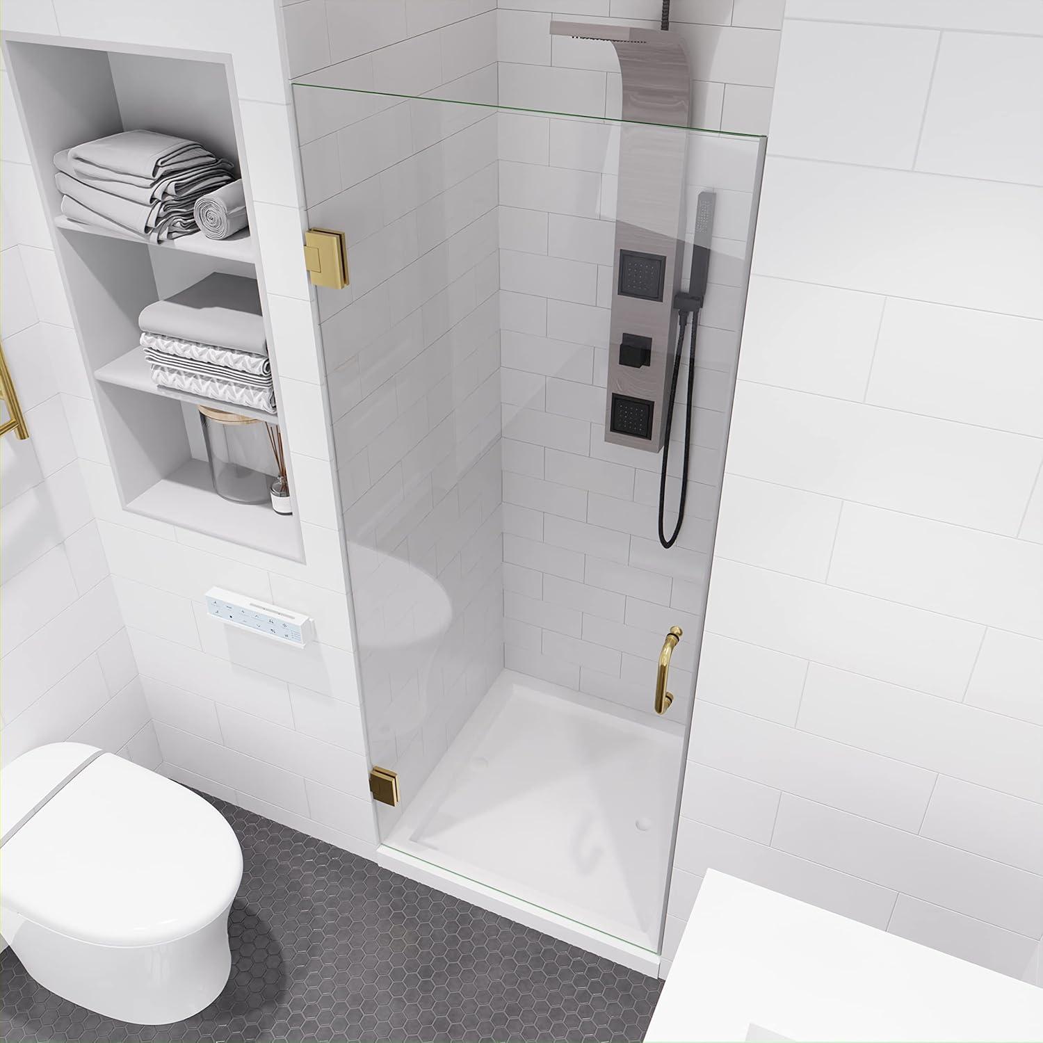 ANZZI Fellow Series 30 In. X 72 In. Frameless Hinged Shower Door With Stainless Steel Handle In Brushed Gold