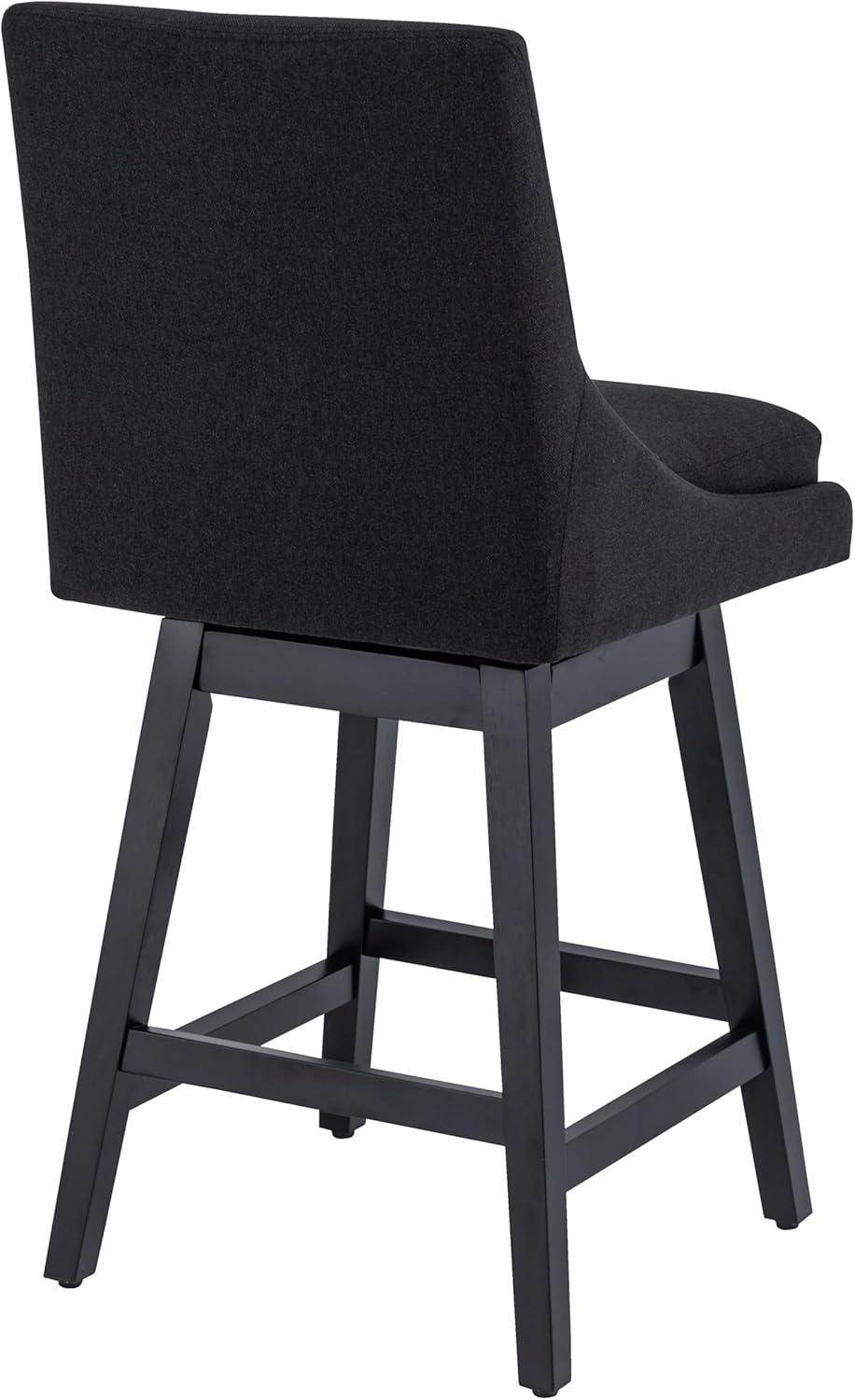 CHITA 26 inch Upholstered Swivel Fabric Counter Bar Stools with Back & Wood Legs Set of 2,Faux Leather in Navy Blue