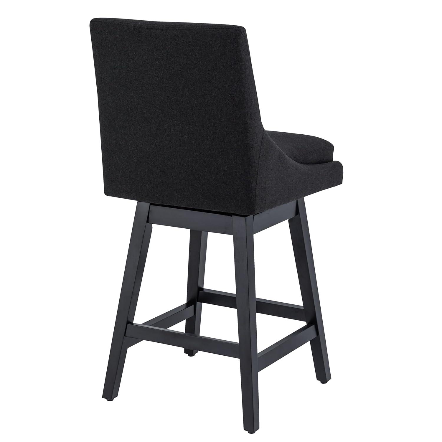 CHITA 26 inch Upholstered Swivel Fabric Counter Bar Stools with Back & Wood Legs Set of 2,Faux Leather in Navy Blue