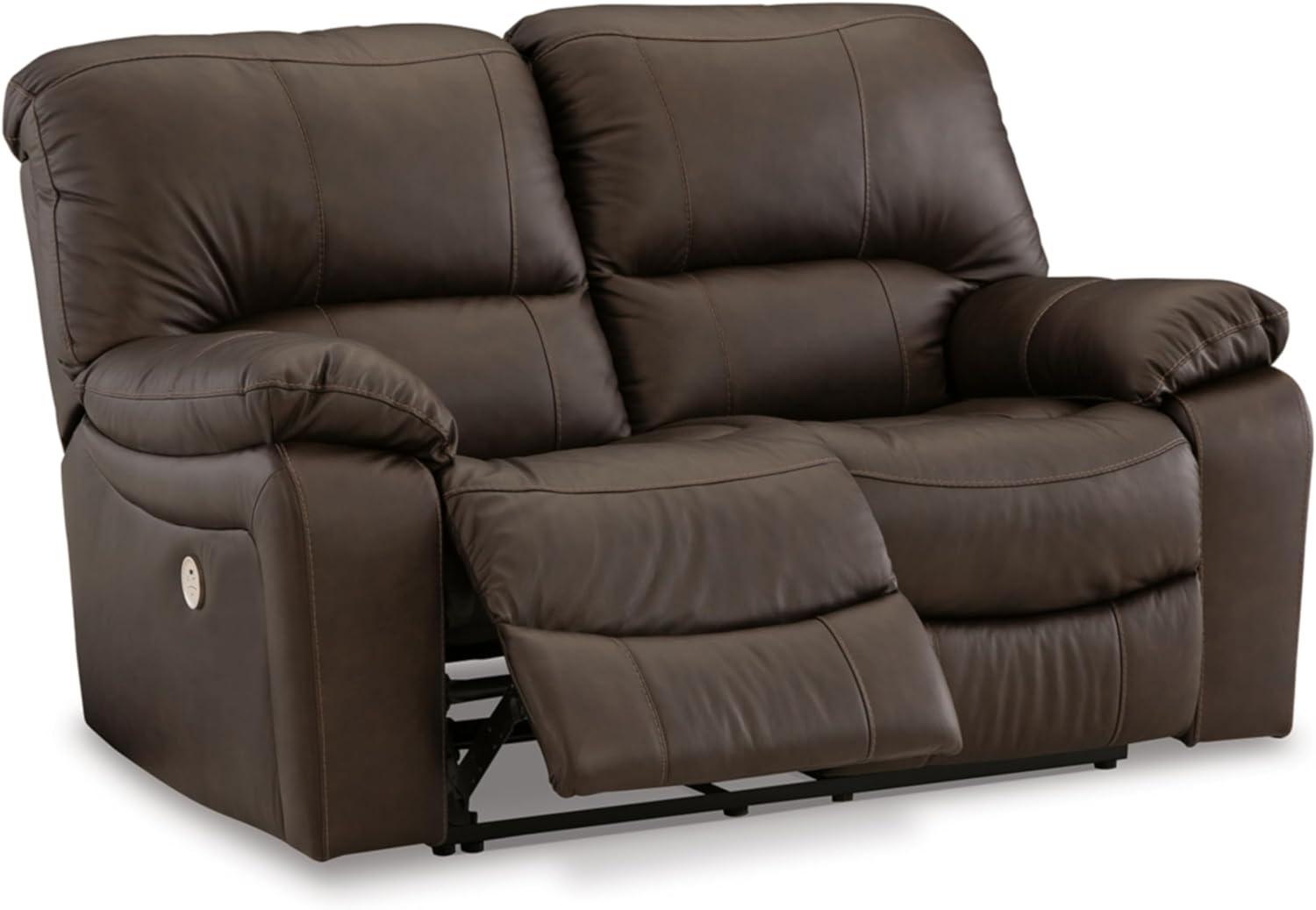 Dark Brown Faux Leather Power Reclining Loveseat with Pillow-top Arm