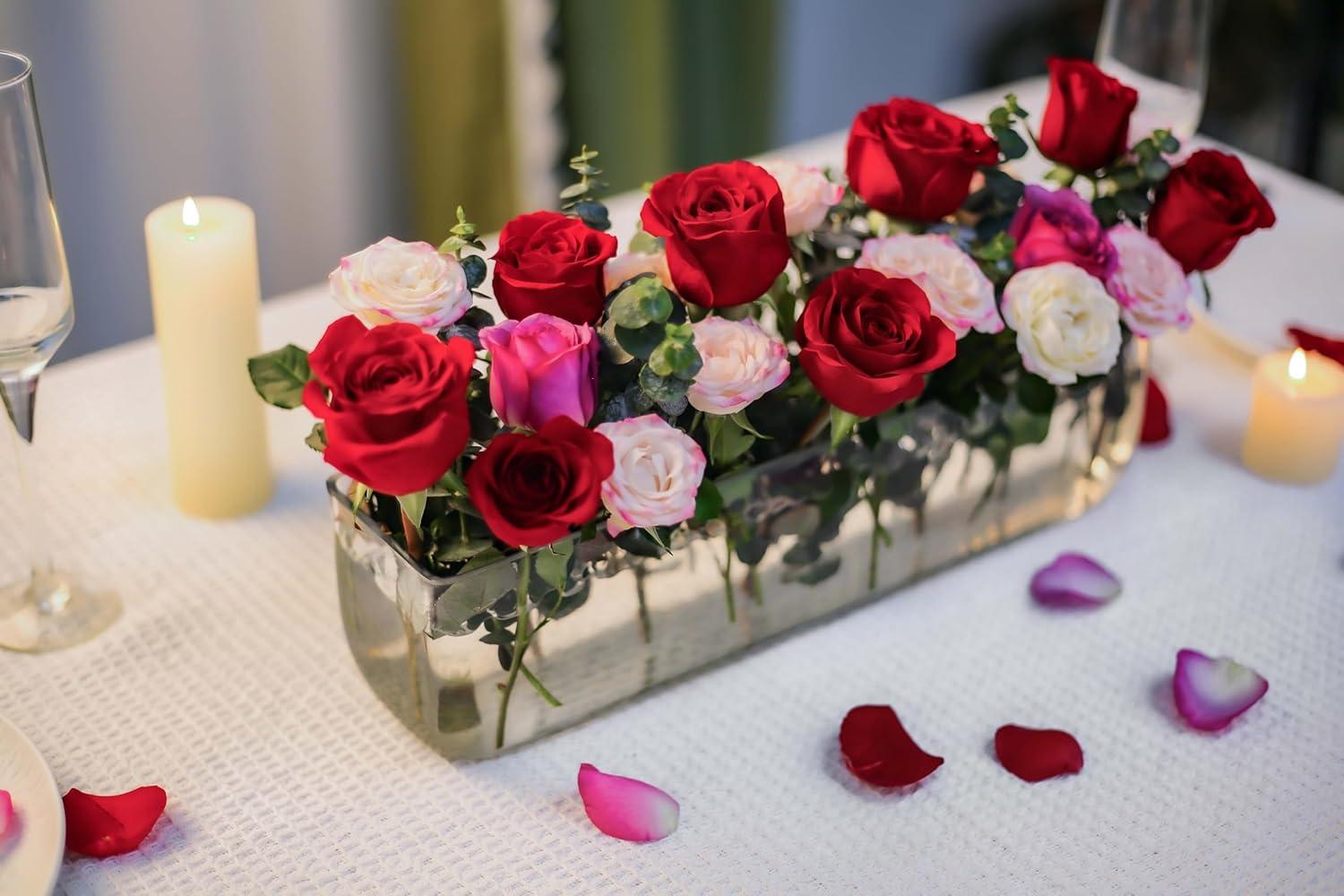 CYS Excel Glass Rectangle Vase (H:4" Open:16"x4") | Multiple Size Choices Rectangular Flower Vase Centerpieces | Decorative Wedding Centerpiece Vases | Glass Terrarium Container