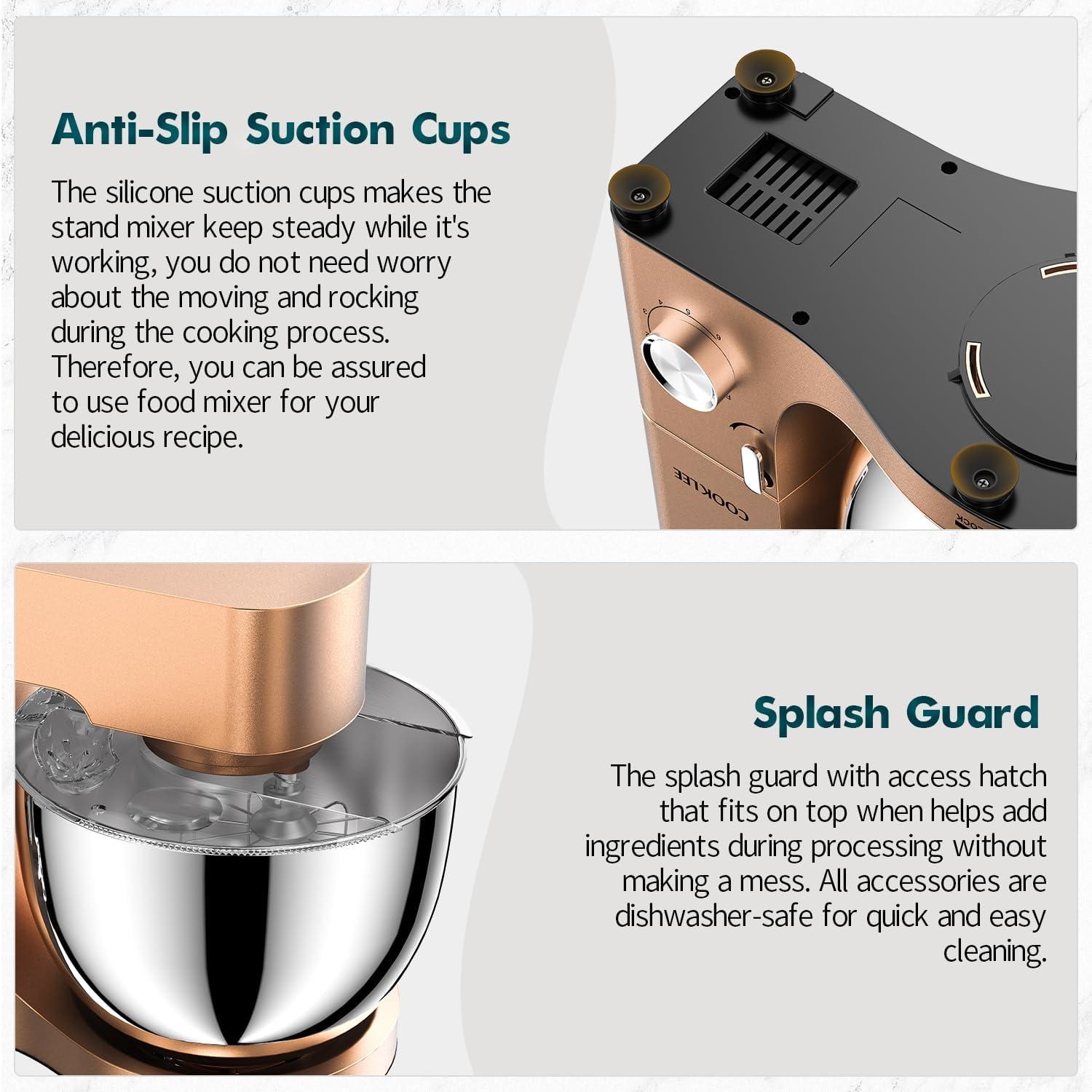 COOKLEE Stand Mixer, 9.5 Qt. 660W 10-Speed Electric Kitchen Mixer with Dishwasher-Safe Dough Hooks, Flat Beaters, Wire Whip & Pouring Shield Attachments for Most Home Cooks, Champagne