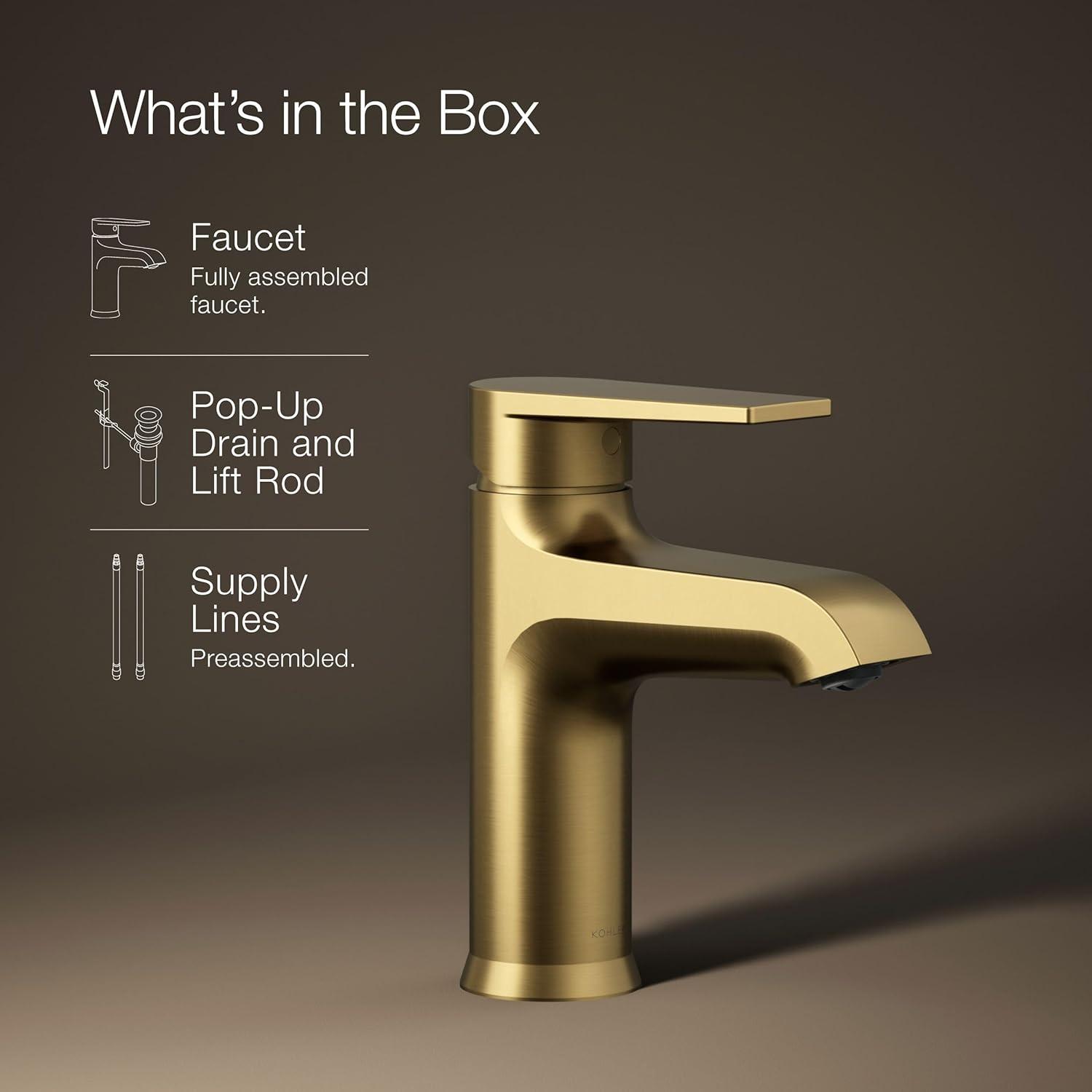 Kohler Hint Single-Handle Bathroom Faucet with Pop-Up Drain Assembly, One Hole Bathroom Sink Faucet, 1.2 gpm