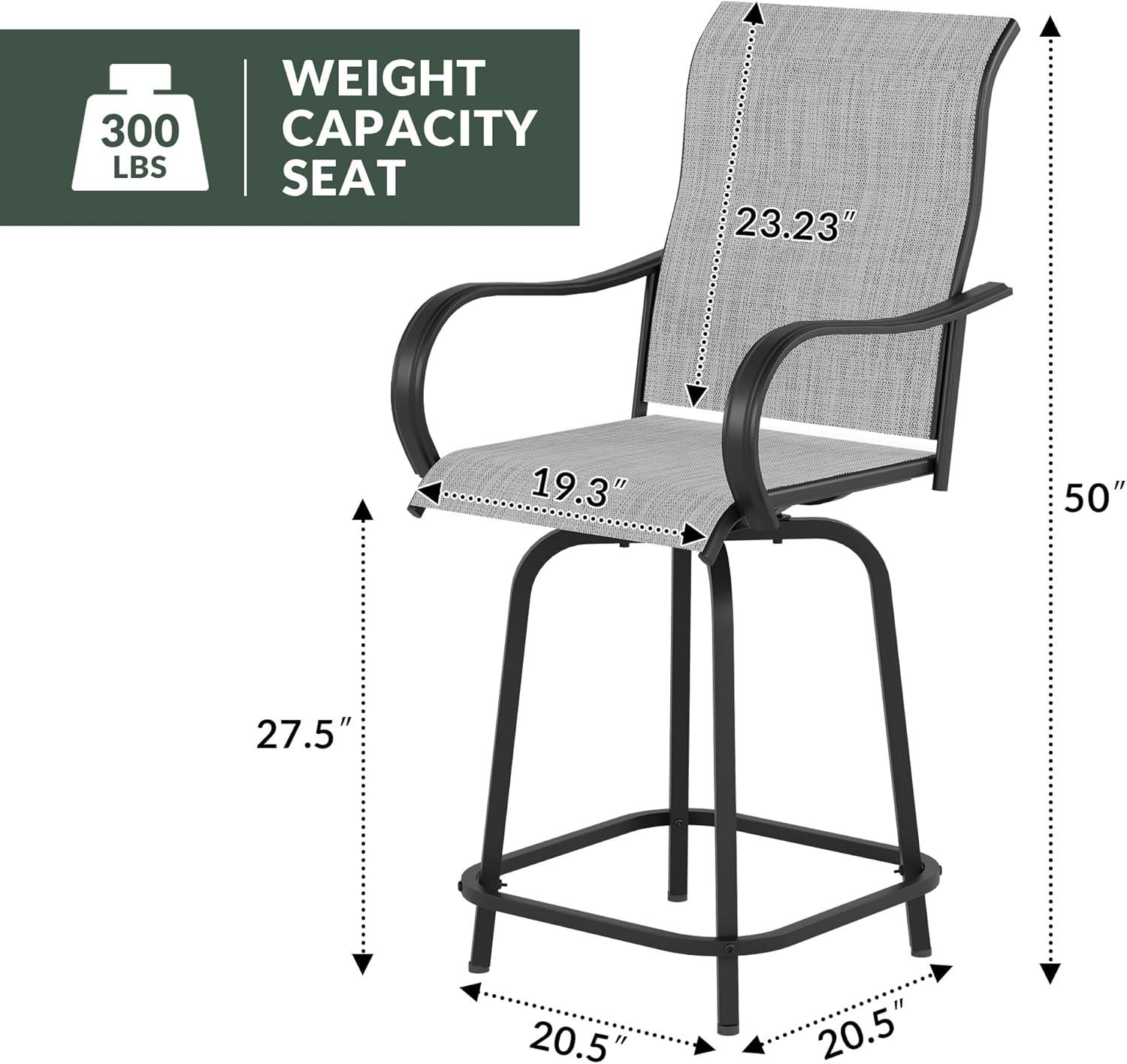 Gray Metal Frame Outdoor Swivel Bar Height Armchairs