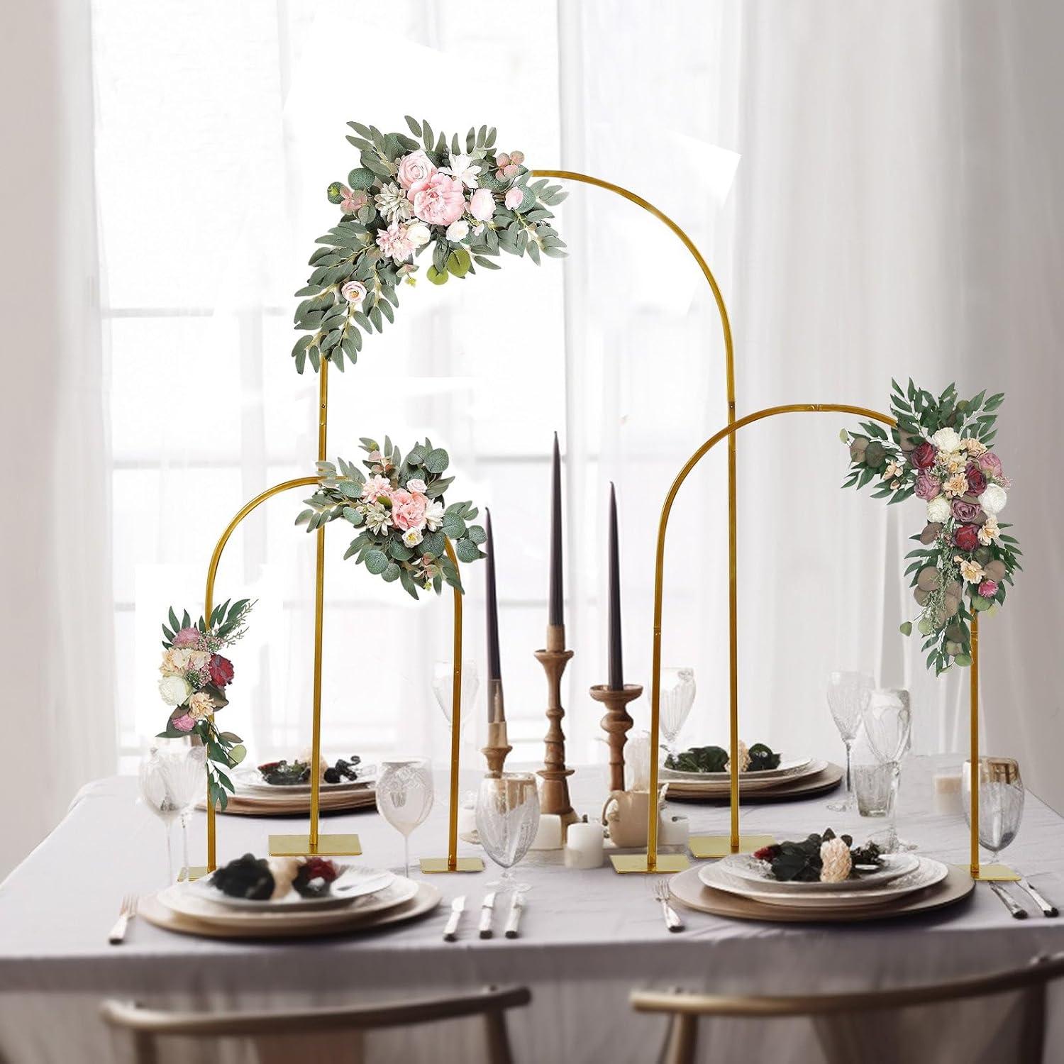 TABLECLOTHSFACTORY Set of 3 Gold Metal Wedding Cake Chiara Arch Table Centerpieces with Rounded Top, Flower Stand Frame with Detachable Base - 20",23",35" For Party & Decorations