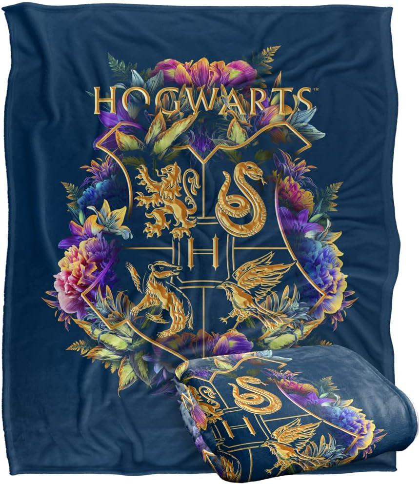 Harry Potter Hogwarts Multi-Colored Floral Crest Officially Licensed Silky Touch Super Soft Throw Blanket 50" x 60"