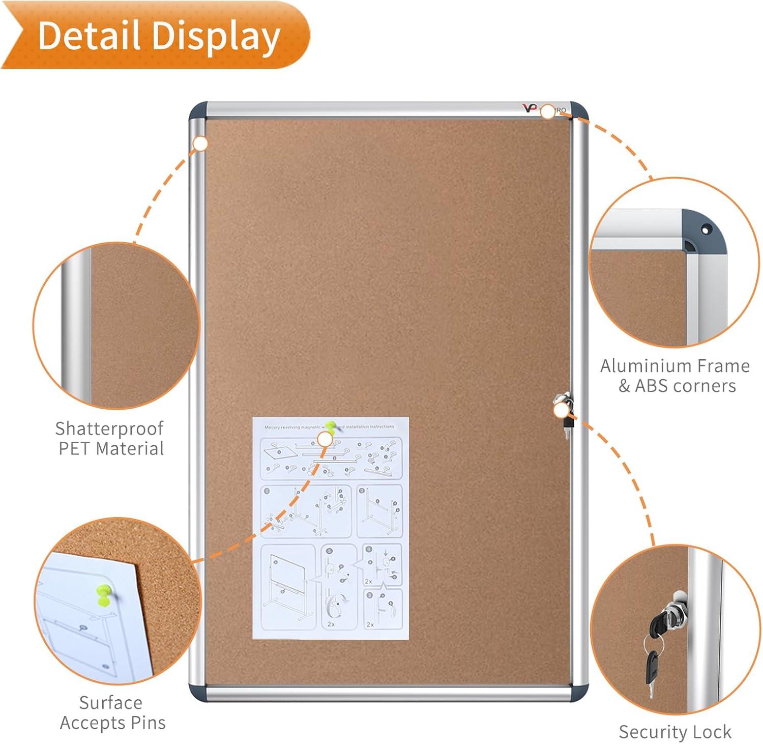 36x24 Inch Lockable Cork Noticeboard with Aluminium Frame