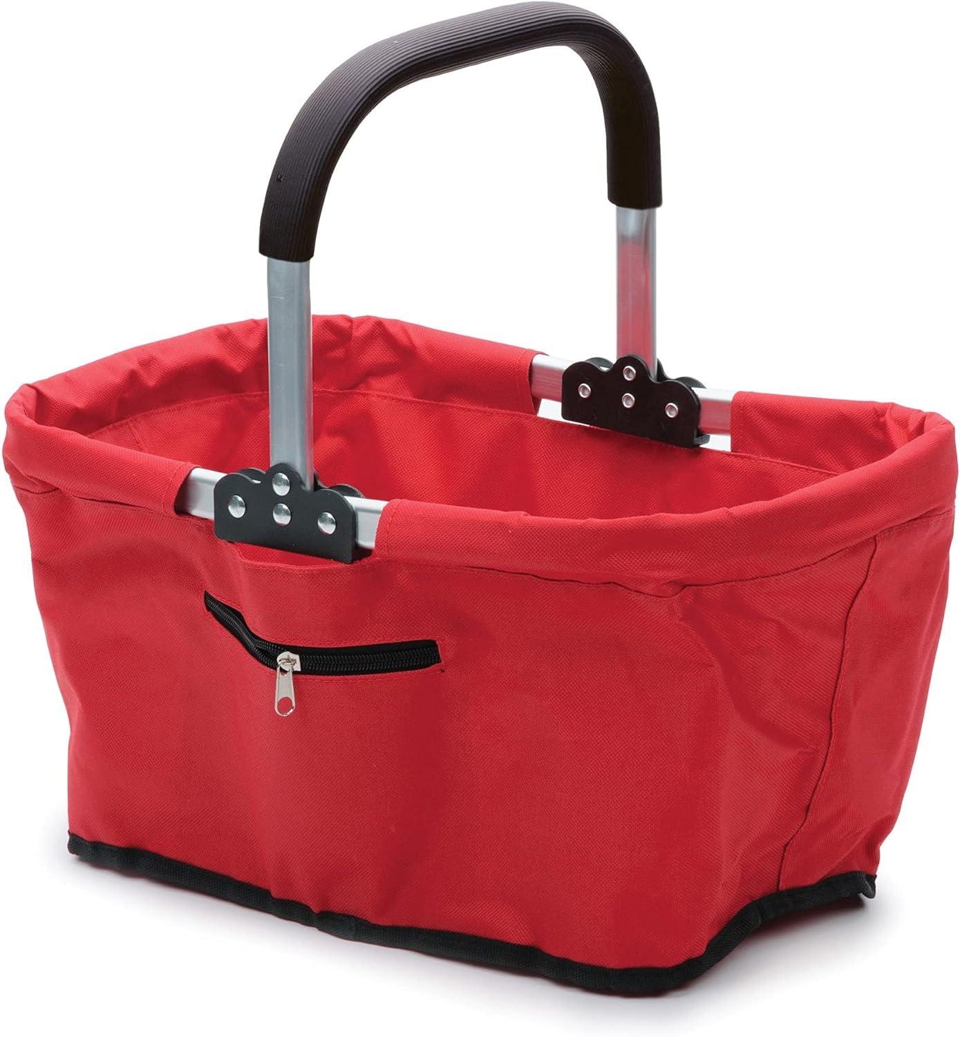 GatherMate Collapsible Red Polyester Market Basket with Aluminum Frame