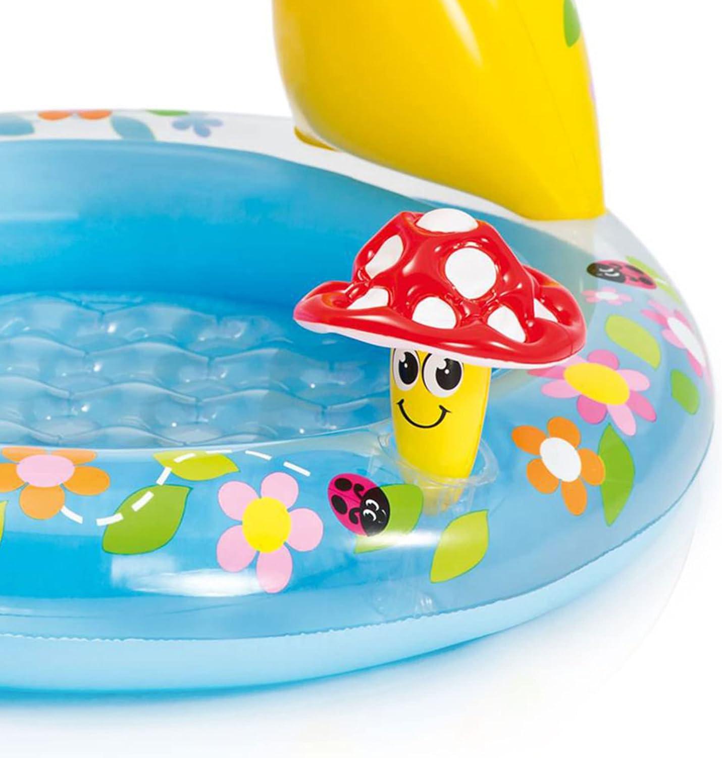 INTEX 57114EP Mushroom Baby Pool: Built-In Mushroom Shade – Soft Inflatable Floor – Durable Vinyl – Ages 1-3 – 40" x 35"