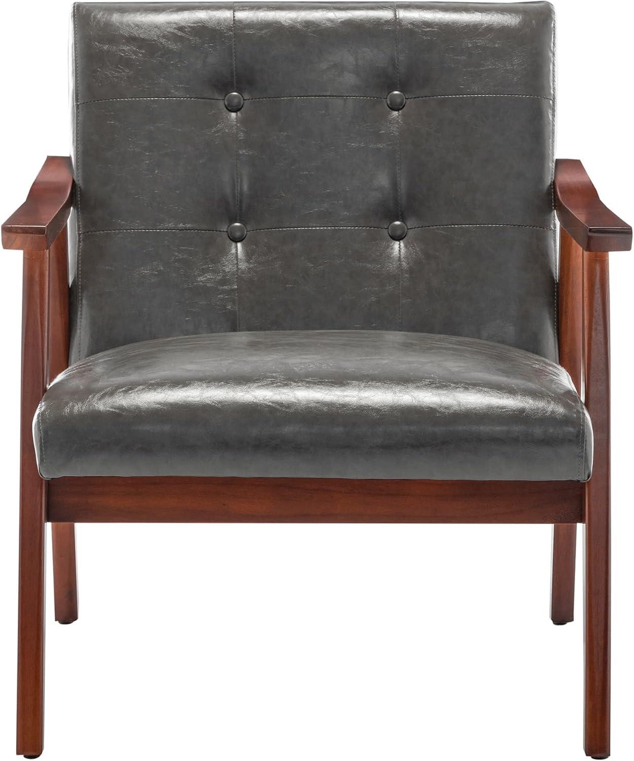 Convenience Concepts Take a Seat Natalie Accent Chair, Dark Gray Faux Leather/Espresso