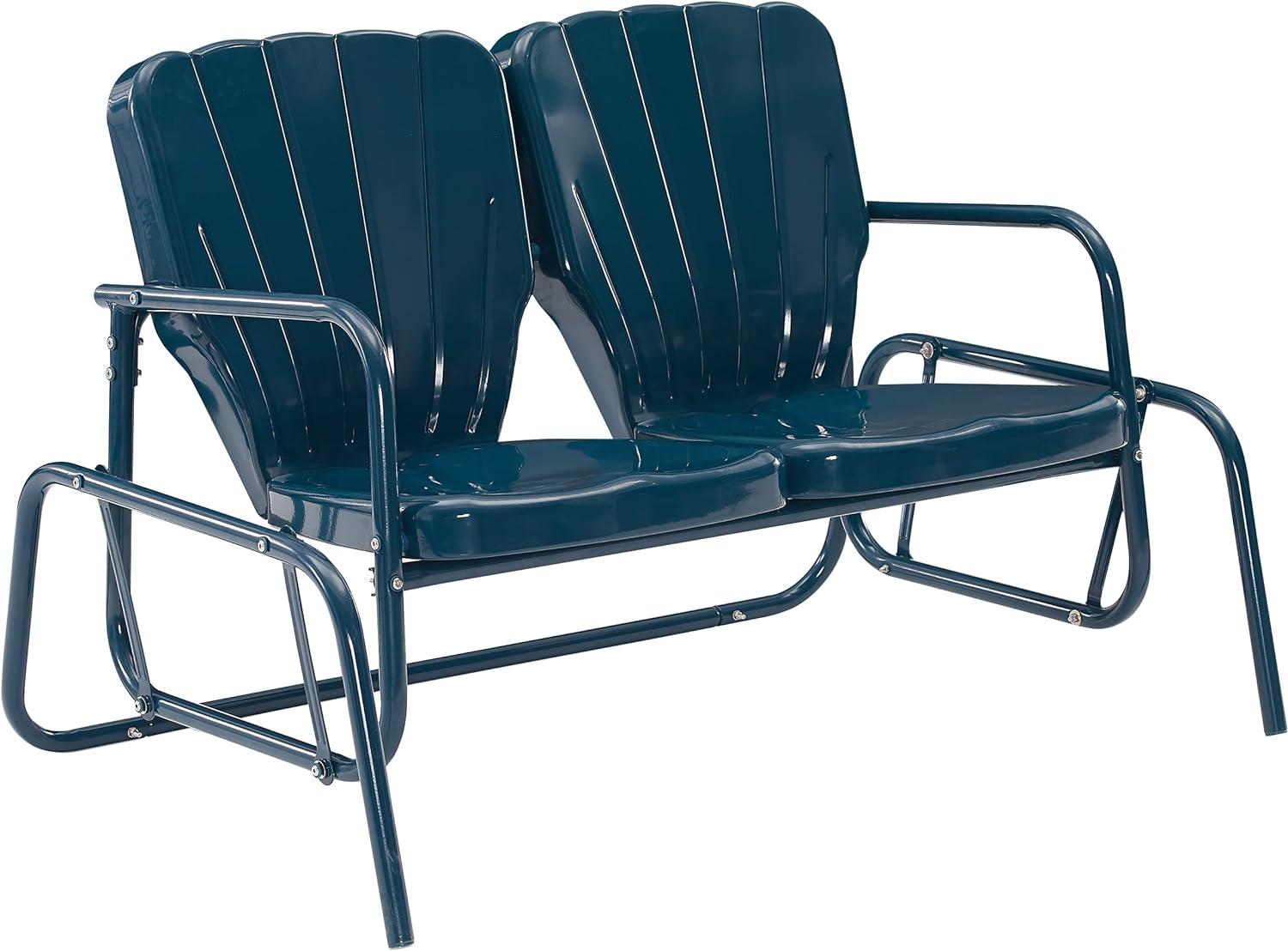 Crosley Furniture Ridgeland Modern Metal Outdoor Loveseat Glider in Navy