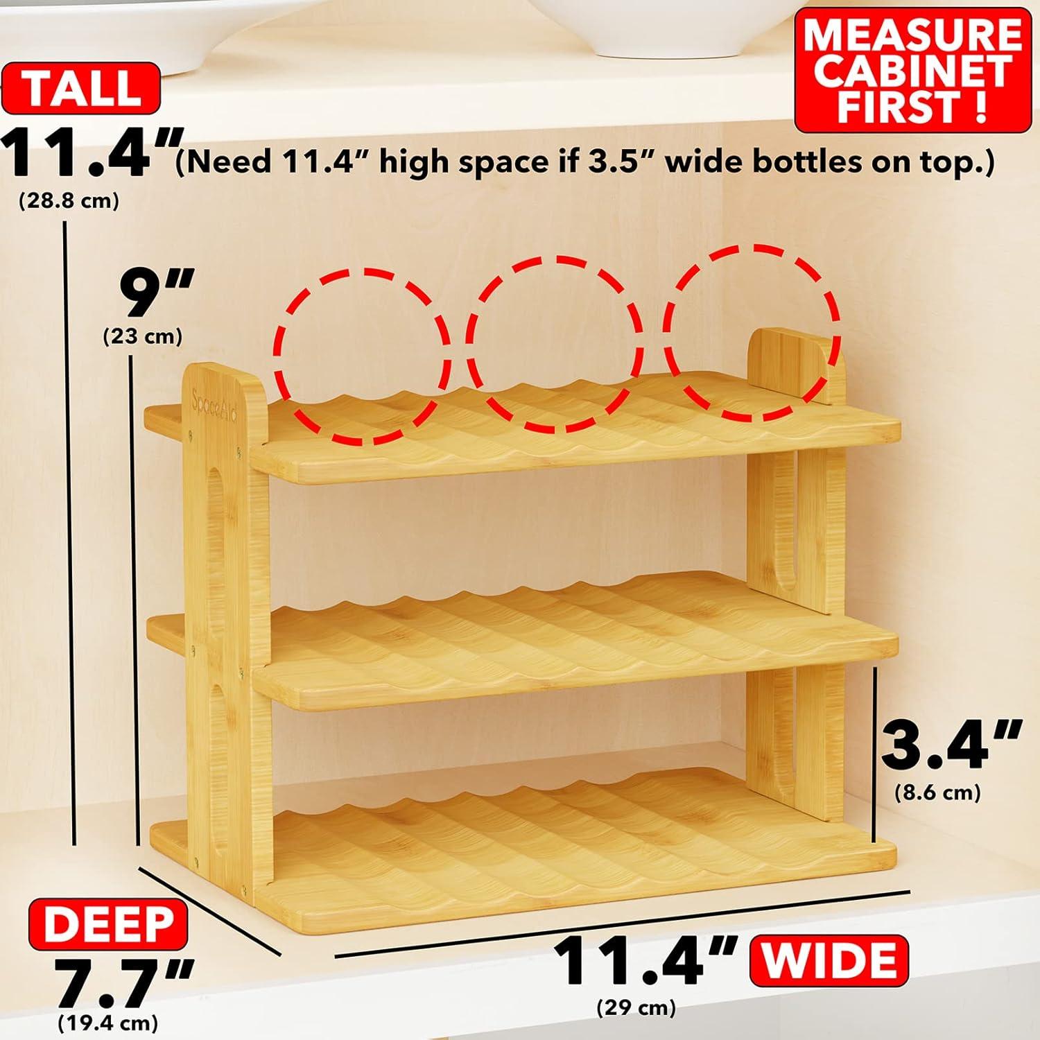 SpaceAid 3-Tier Bamboo Water Bottle Organizer with Labels