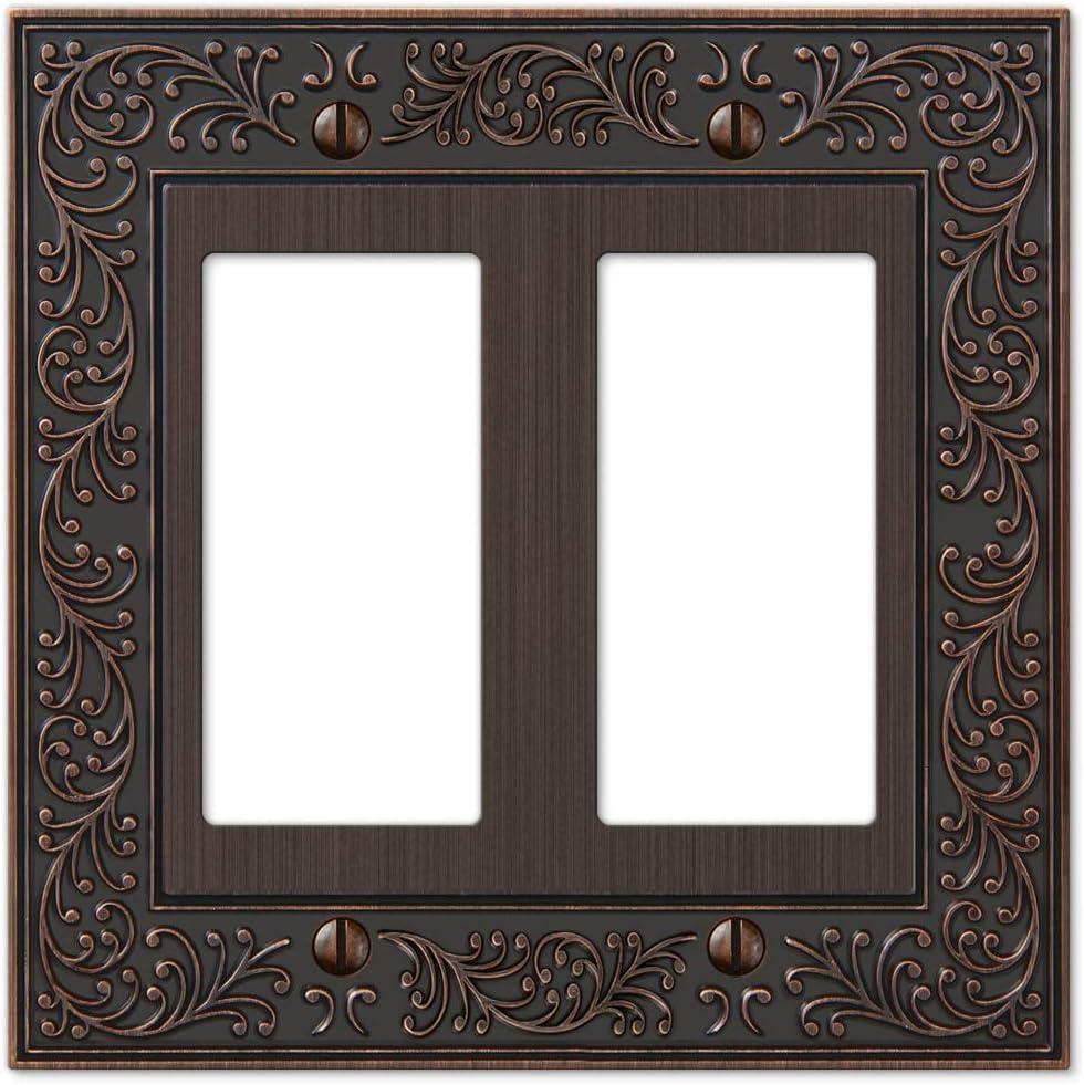 Amerelle 43RRVB English Garden Wallplate, 2 Rocker, Cast Metal, Aged Bronze, 1-Pack