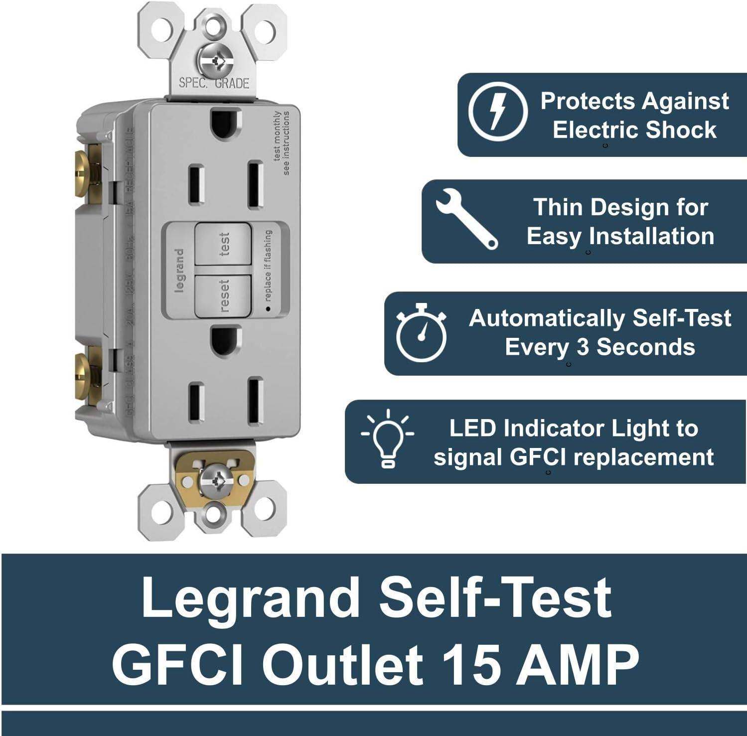 Legrand radiant 1597TRWRGRYCCD4 15 Amp Outdoor GFCI Self Test Tamper Resistant Weather Resistant Decorator Duplex Outlet, Gray (1 Count)