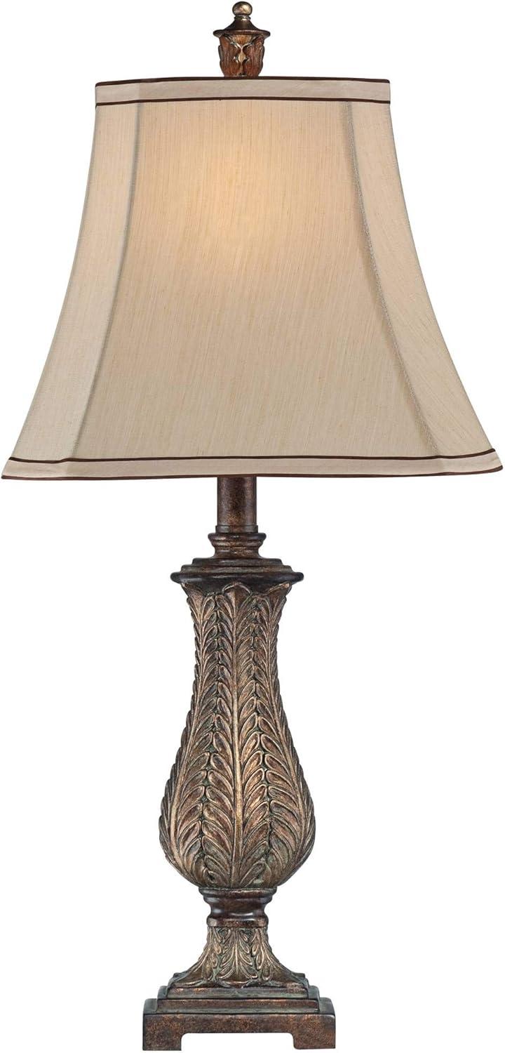 Regency Hill Traditional Table Lamp 25" High Old Oak Antique Petite Vase Beige Rectangular Shade for Living Room Family Bedroom Bedside