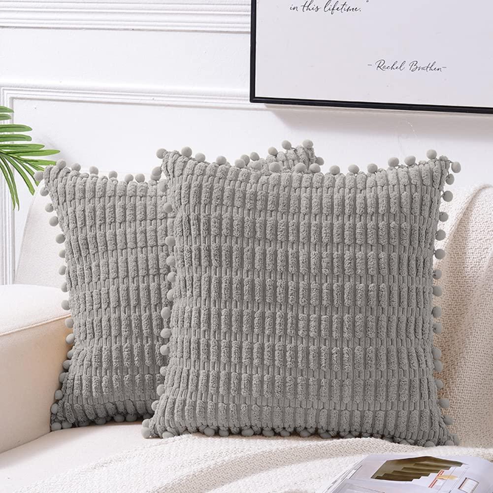 Fymlhomi 2 Packs Sage Green Decorative Throw Pillow Covers 18x18 Inch for Couch Bed Sofa, Modern Farmhouse Boho Home Decor, Soft Cute Plush Corduroy Cushion Case 45x45 CM