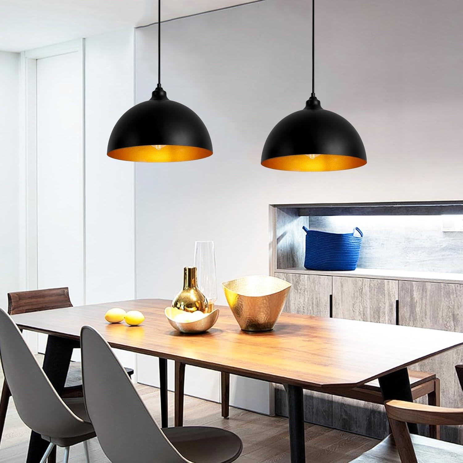 2-Pack Black Pendant Lights, 11.81'' Modern Pendant Lights Kitchen Island, Dome Large Pendant Light for Dining Room Foyer Bedroom Entryway Hallway Light Fixtures