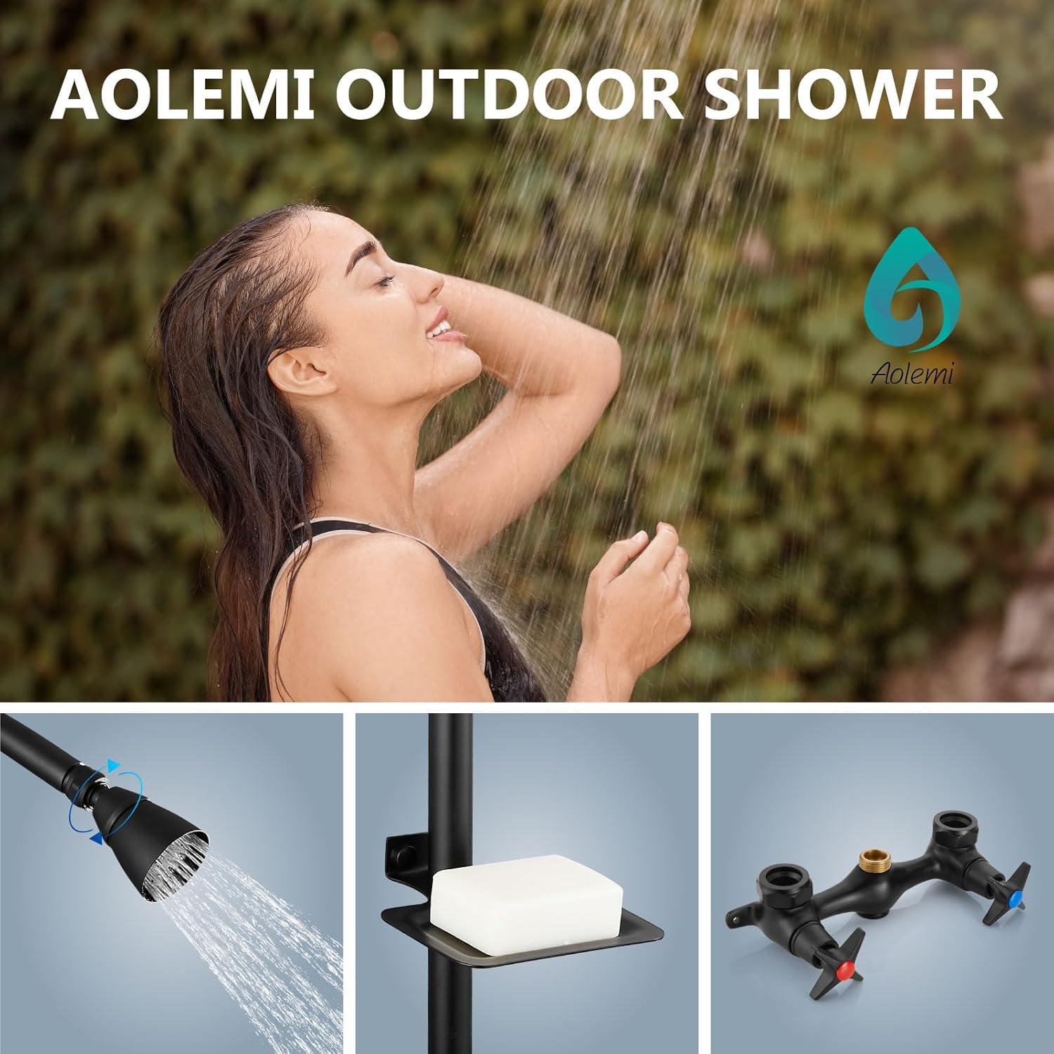 Outdoor Shower Kit,Outdoor Shower Fixtures Faucet System with Brass Showerhead,Double Handle Exposed Shower with Brass Mix Valve,6 Inch Center with Soap Dish,Pipe Upward,Polish Chrome