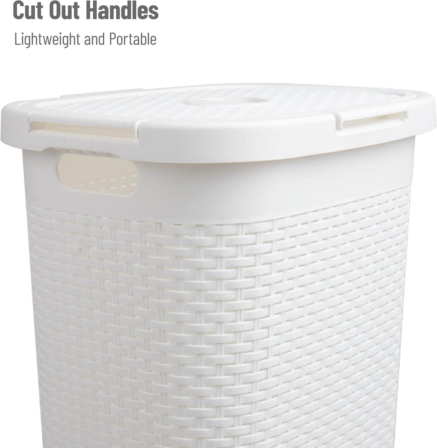 Mind Reader Mind Reader 60L Slim Laundry Hamper, Clothes Basket, Lid, Wicker Style, Plastic, 17.65"L x 13.75"W x 24.15"H, 2-Pack