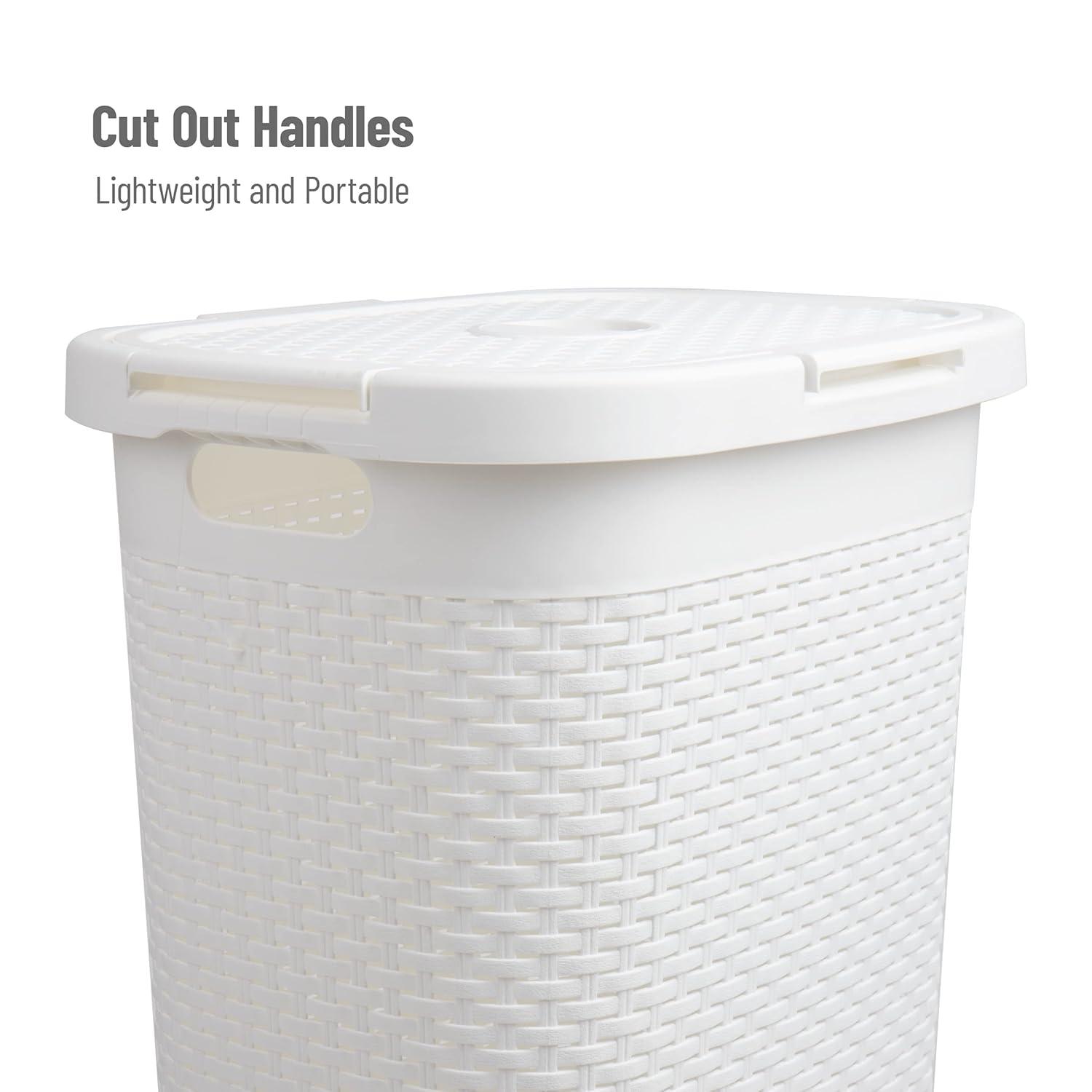 Mind Reader Mind Reader 60L Slim Laundry Hamper, Clothes Basket, Lid, Wicker Style, Plastic