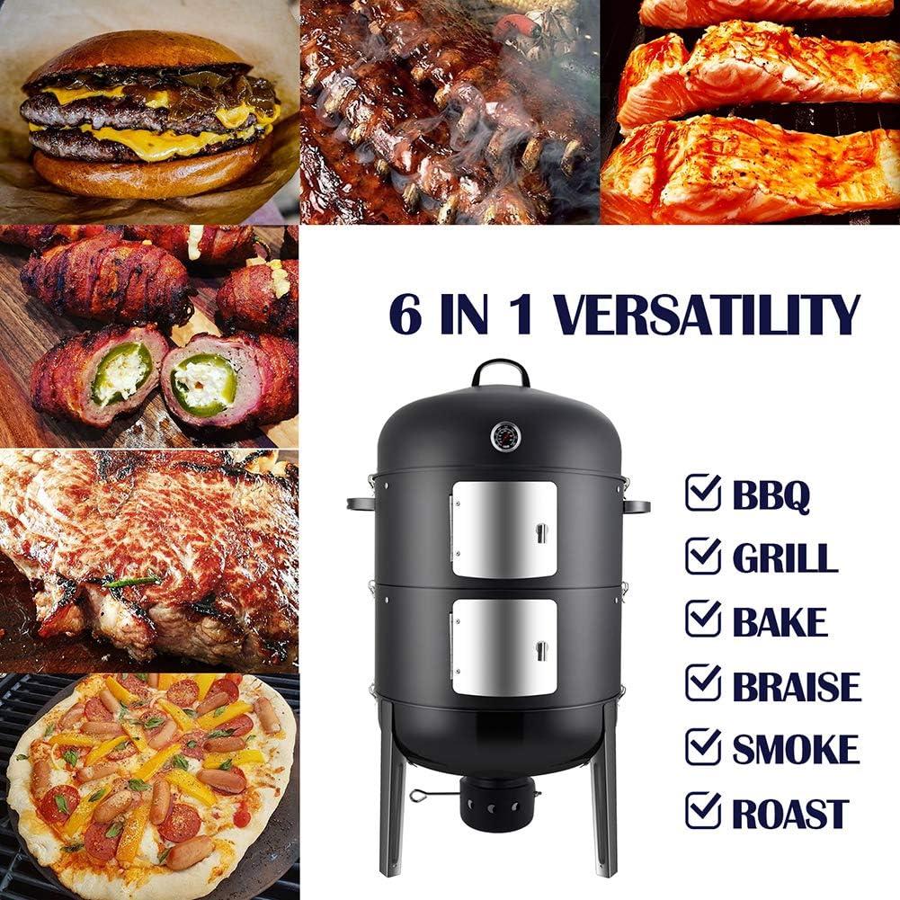 20 Inch Black Vertical Charcoal Smoker Grill with Thermometer