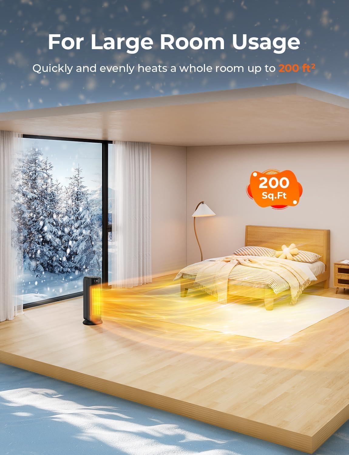 1500W Space Heaters for Indoor Use, PTC Ceramic Electric Heater Fast Heating with Remote, ECO, 59-95°F Digital Thermostat, Child Lock, 24H Timer, Oscillating Portable Electric Heater for Large Room