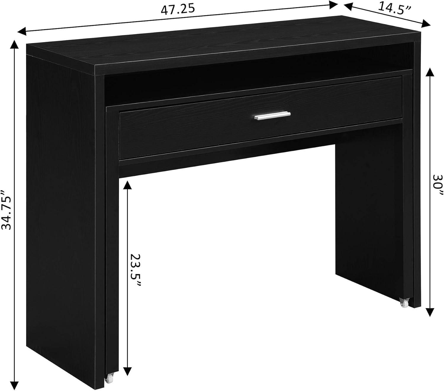 Newport JB Console or Sliding Desk with Drawer and Riser, Black