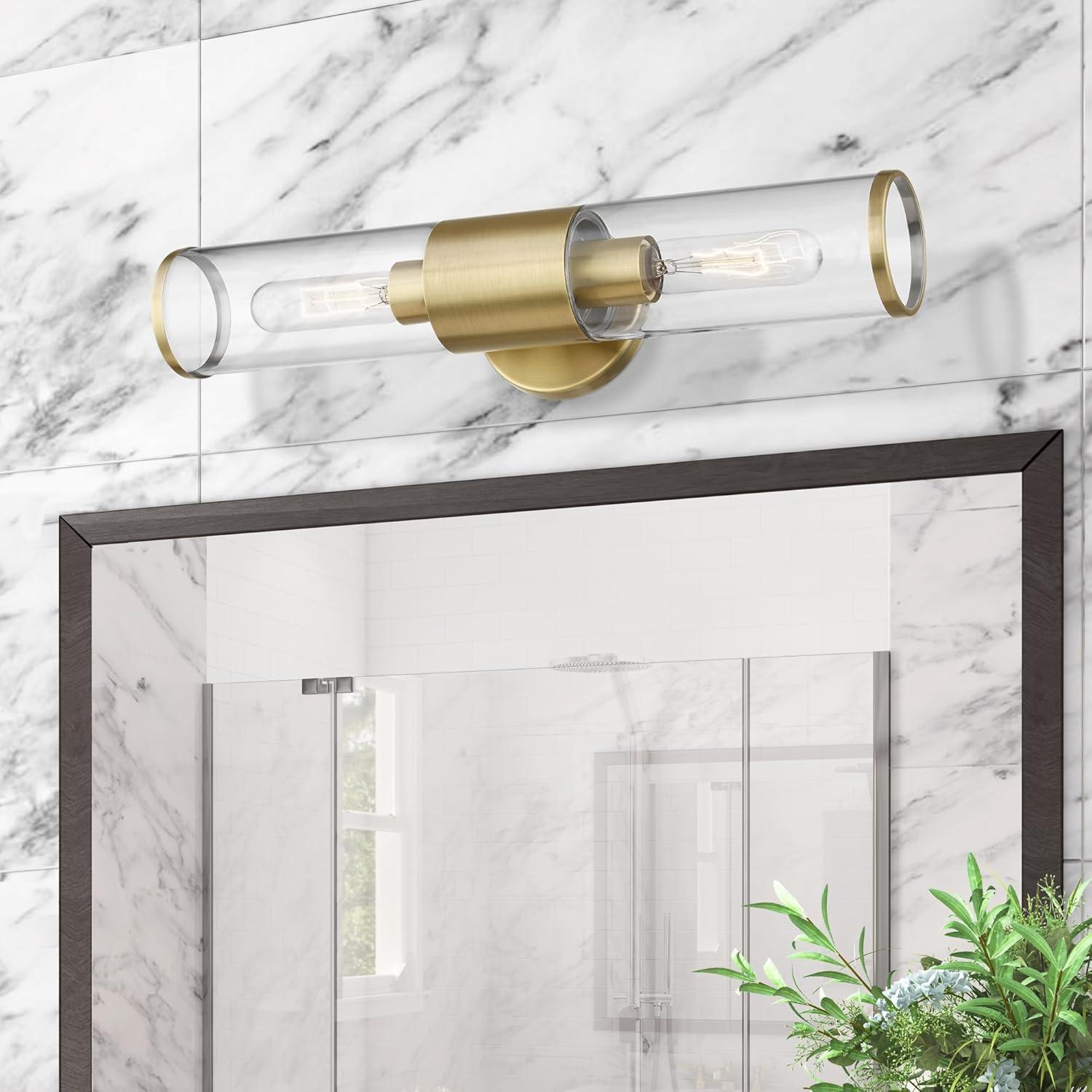 Livex Lighting Banca 2-Light Metal & Glass ADA Vanity Sconce in Antique Brass