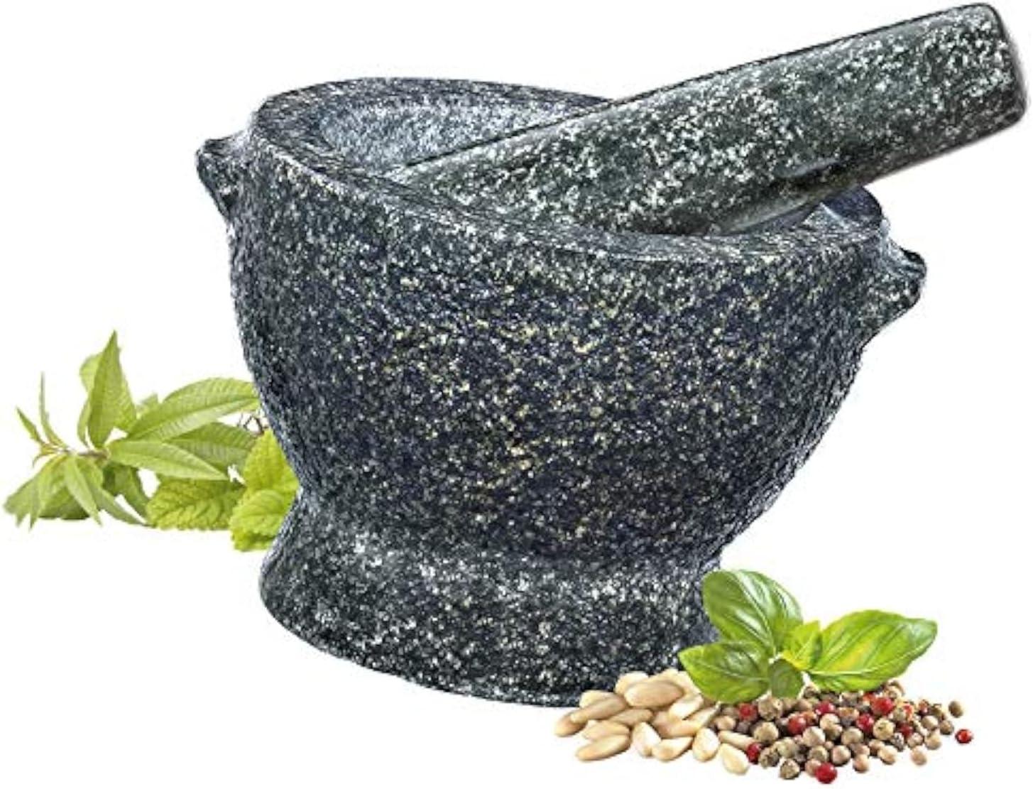 Cilio, "Goliath" Granite Mortar and Pestle, 5.25" round x 3" deep, natural green