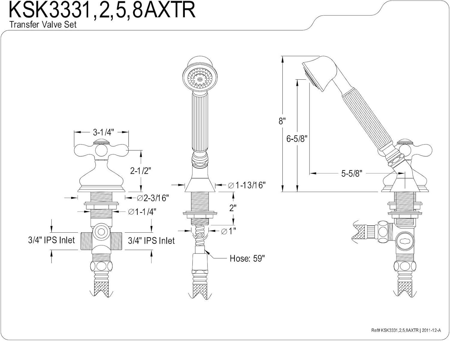 Kingston Brass Deck Mount Hand Shower with Diverter for Roman Tub Faucet