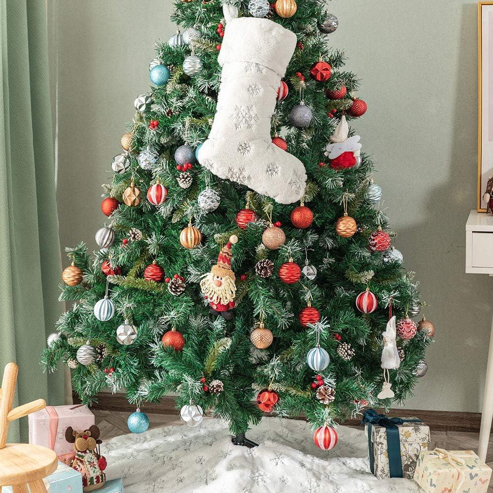 2PCS Plush Christmas Stockings White Faux Fur Large 56cm Deluxe Hanging Xmas Stockings with Silver Sequin Snowflake for Christmas Fireplace Decorations (White-S, 22inches)