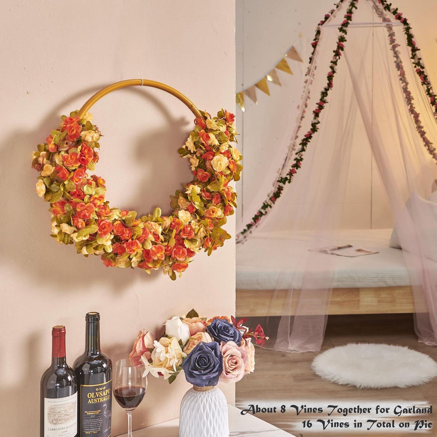 Flower Garland, Artificial Hydrangea Vine Flowers, Hanging Fake Hydrangeas Vine for Room Anniversary Wedding Birthday Christmas Wall Arch Decor, 2 Pcs, Floral Garland, Champagne Flower