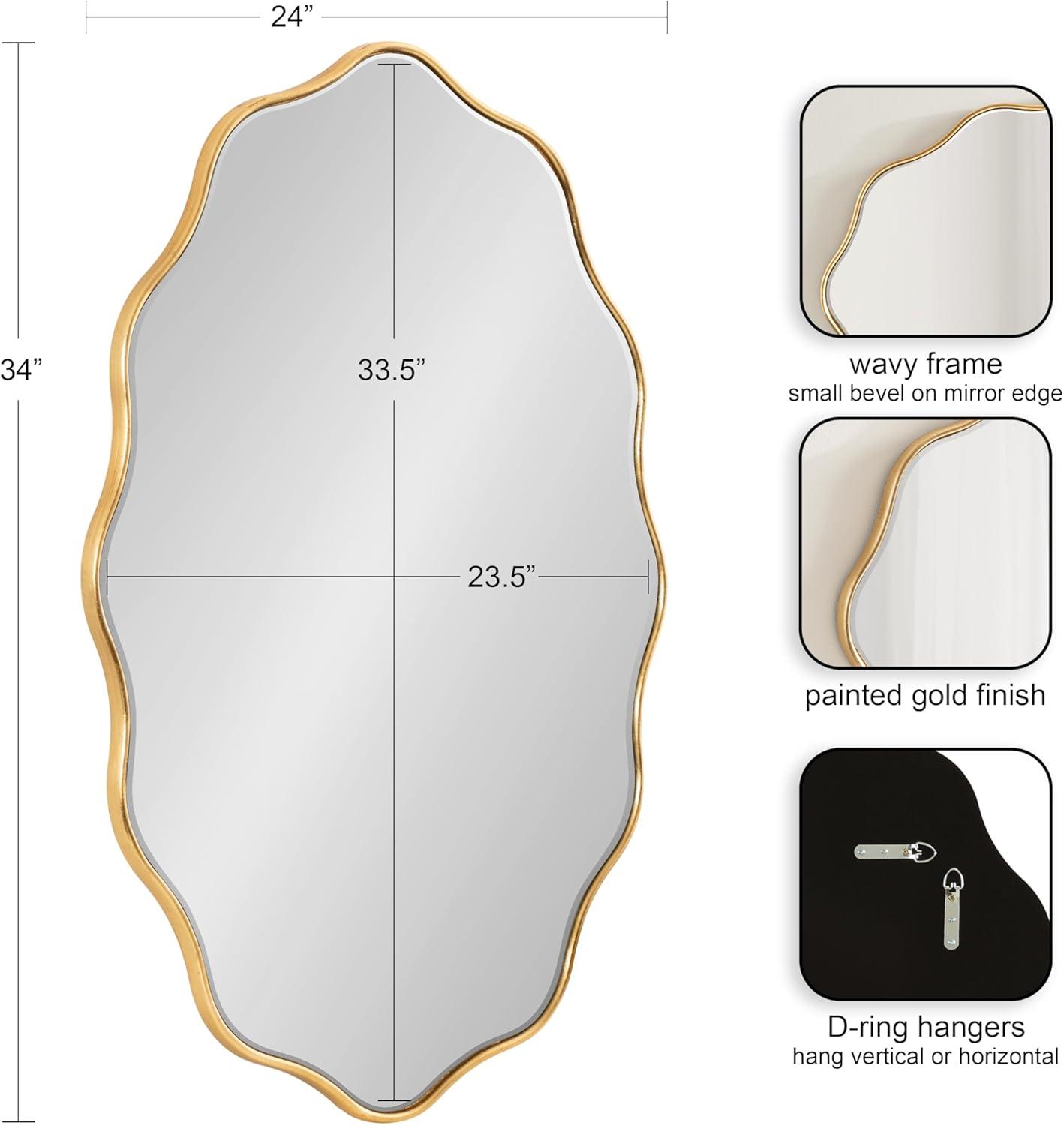 Kate & Laurel All Things Decor 24"x34" Viona Oval Scalloped Mirror Gold: Luxury Glam Style, No Assembly, Wall Mounted