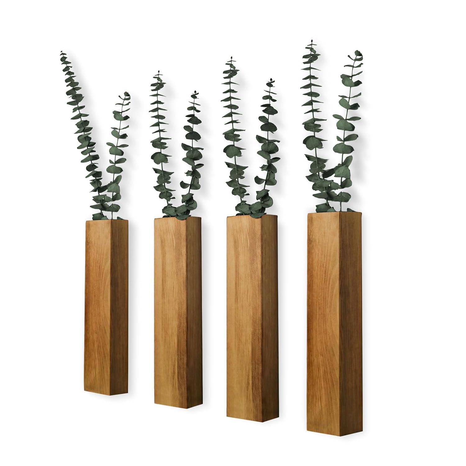 Wall Planters for Indoor Plants Modern Farmhouse Wooden Pocket Wall Vases for Dried Flowers and Faux Plants 4 Pack