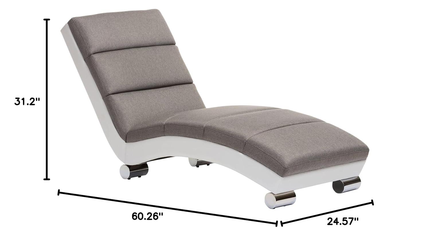 Baxton Studio Percy Modern and Contemporary Grey Fabric and White Faux Leather Upholstered Chaise Lounge