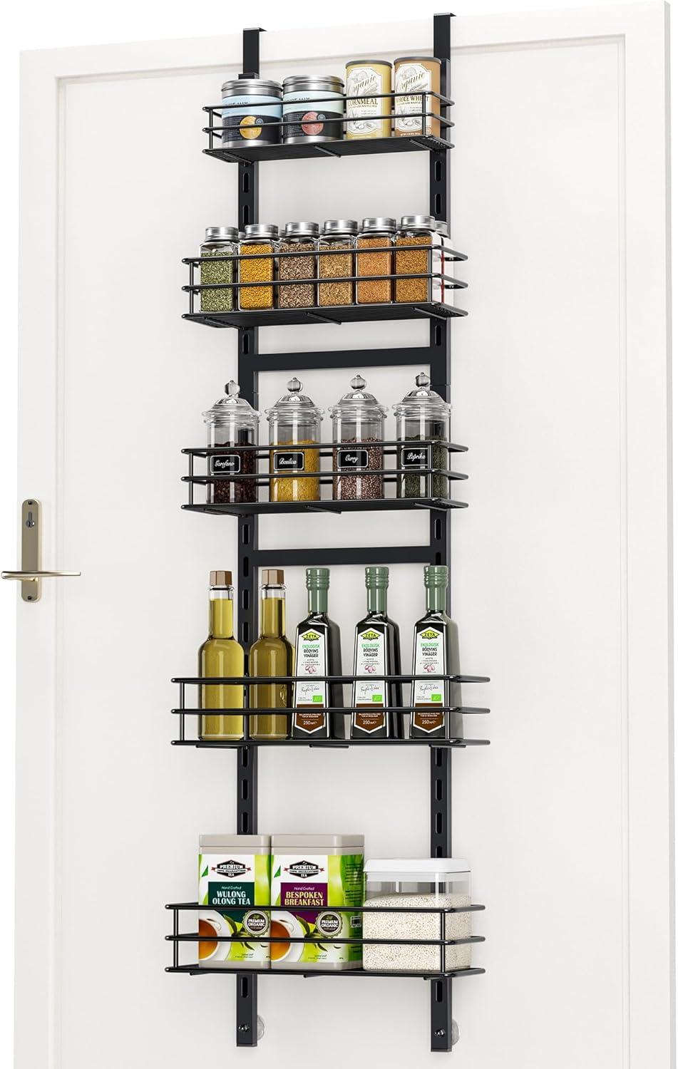 Black Metal 5-Tier Adjustable Over-the-Door Pantry Organizer