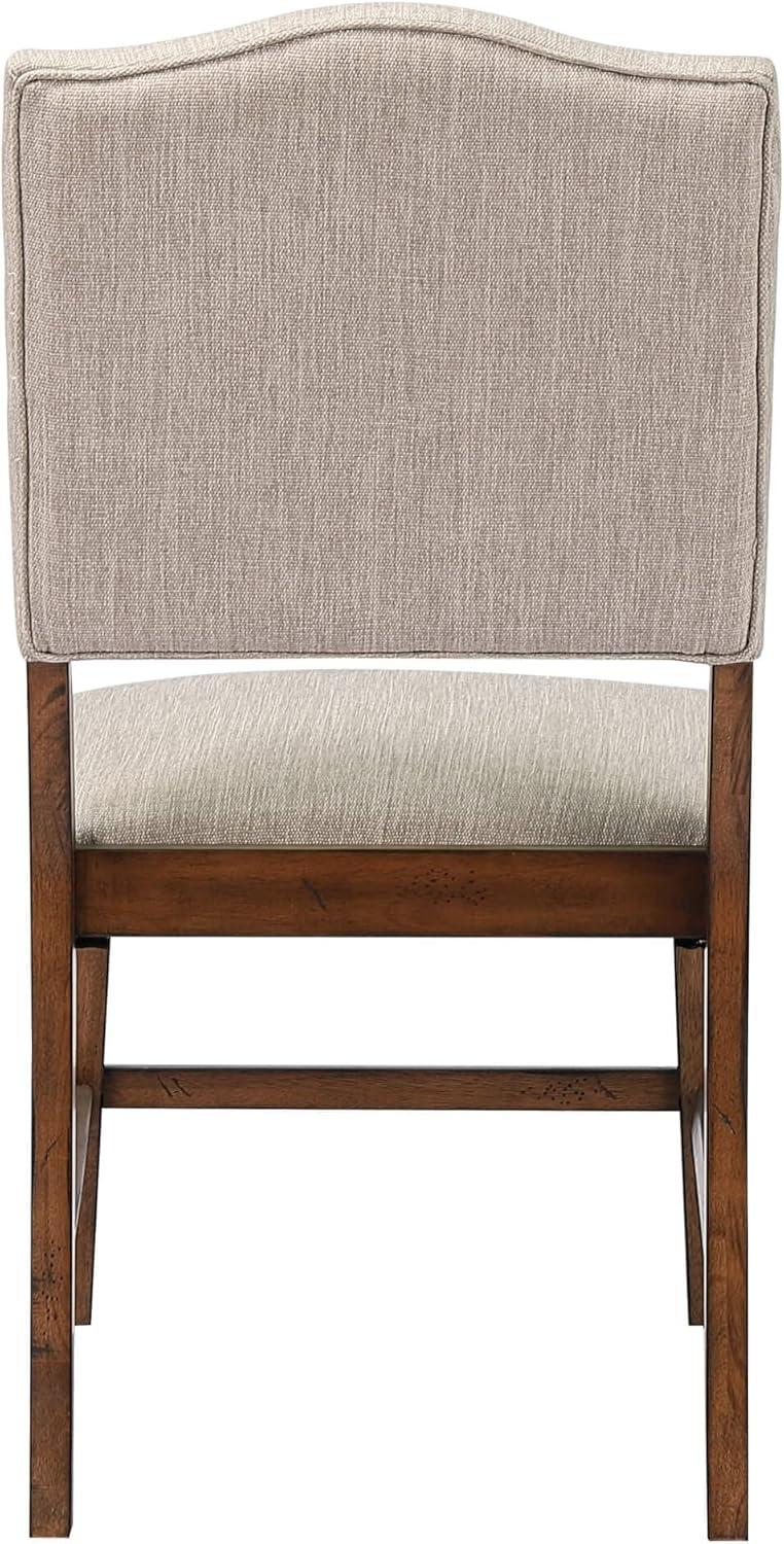 Brookside Traditional Tan Linen Upholstered Brown Wood Side Chair