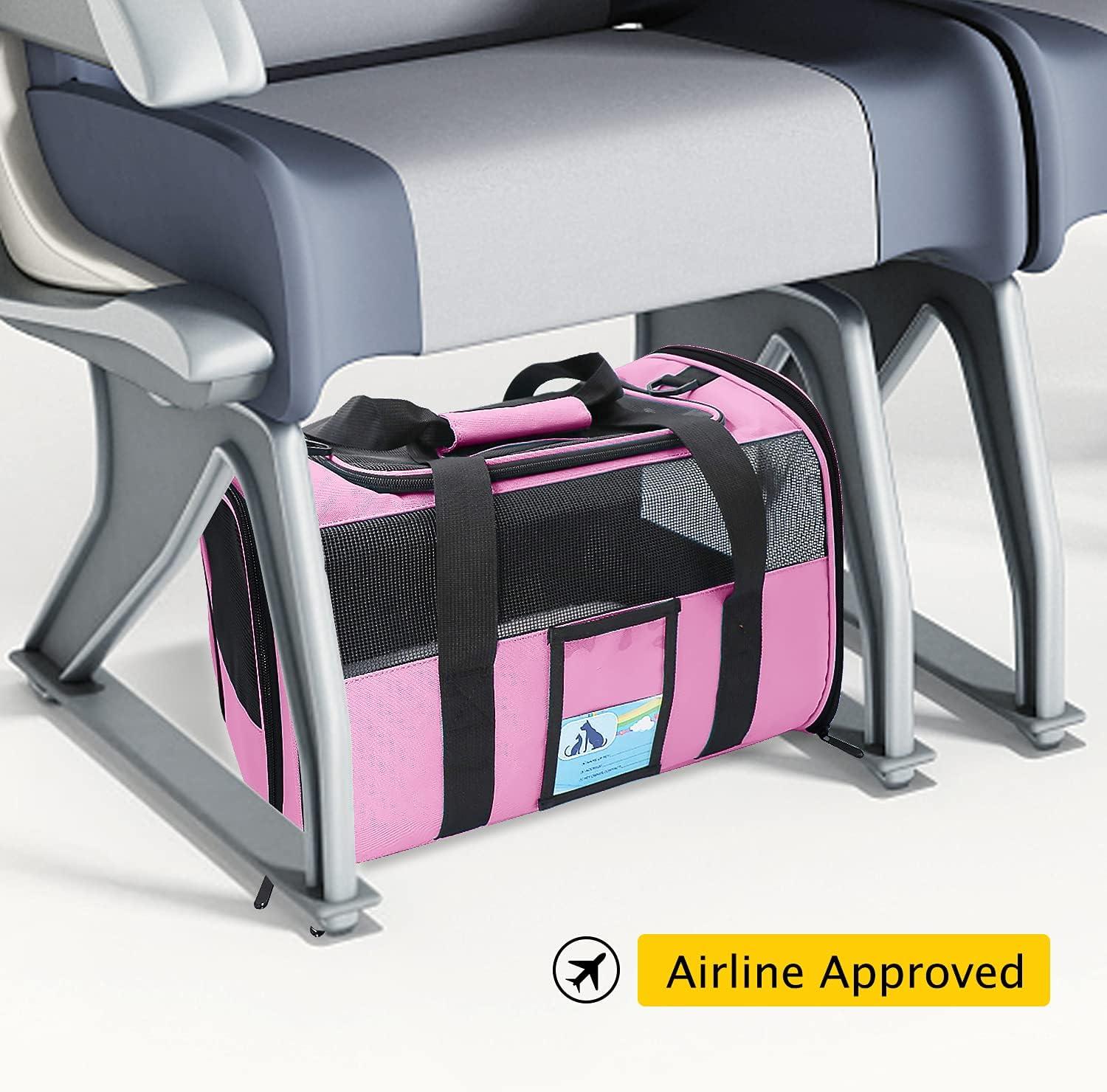 Cat Carrier Pet Carriers Airline Approved for Small Dogs Kitten Carriers for Small Medium Cats Under 15lb, Collapsible Soft Sided TSA Approved Travel Carrier, Pink