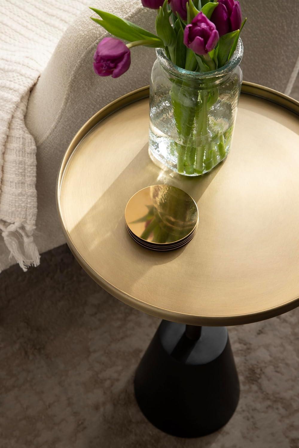 Kate and Laurel Tira Round Side Table, 14x14x24, Gold