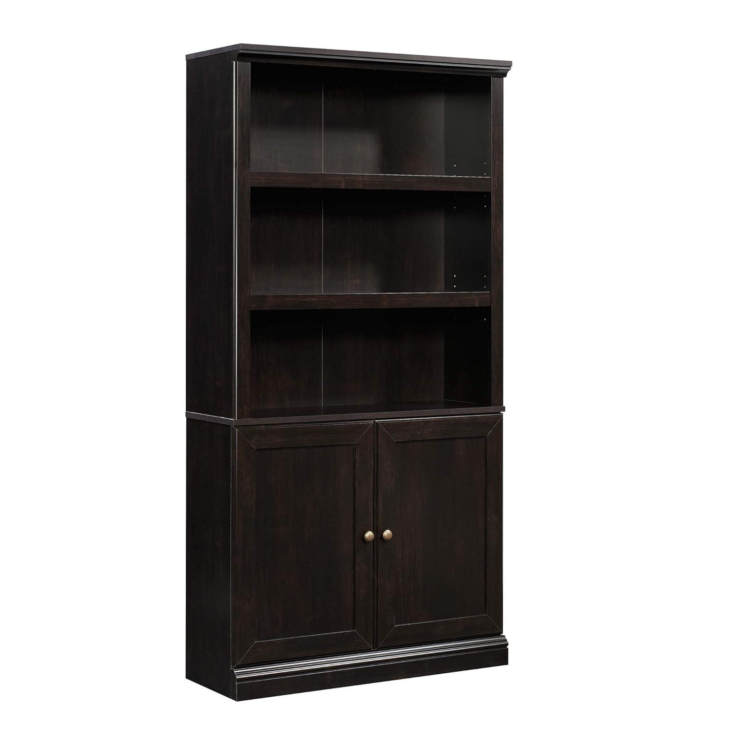 Sauder 70" 5 Shelf Bookcase with Doors Black: Mid-Century Modern, MDF Frame, Vertical Storage