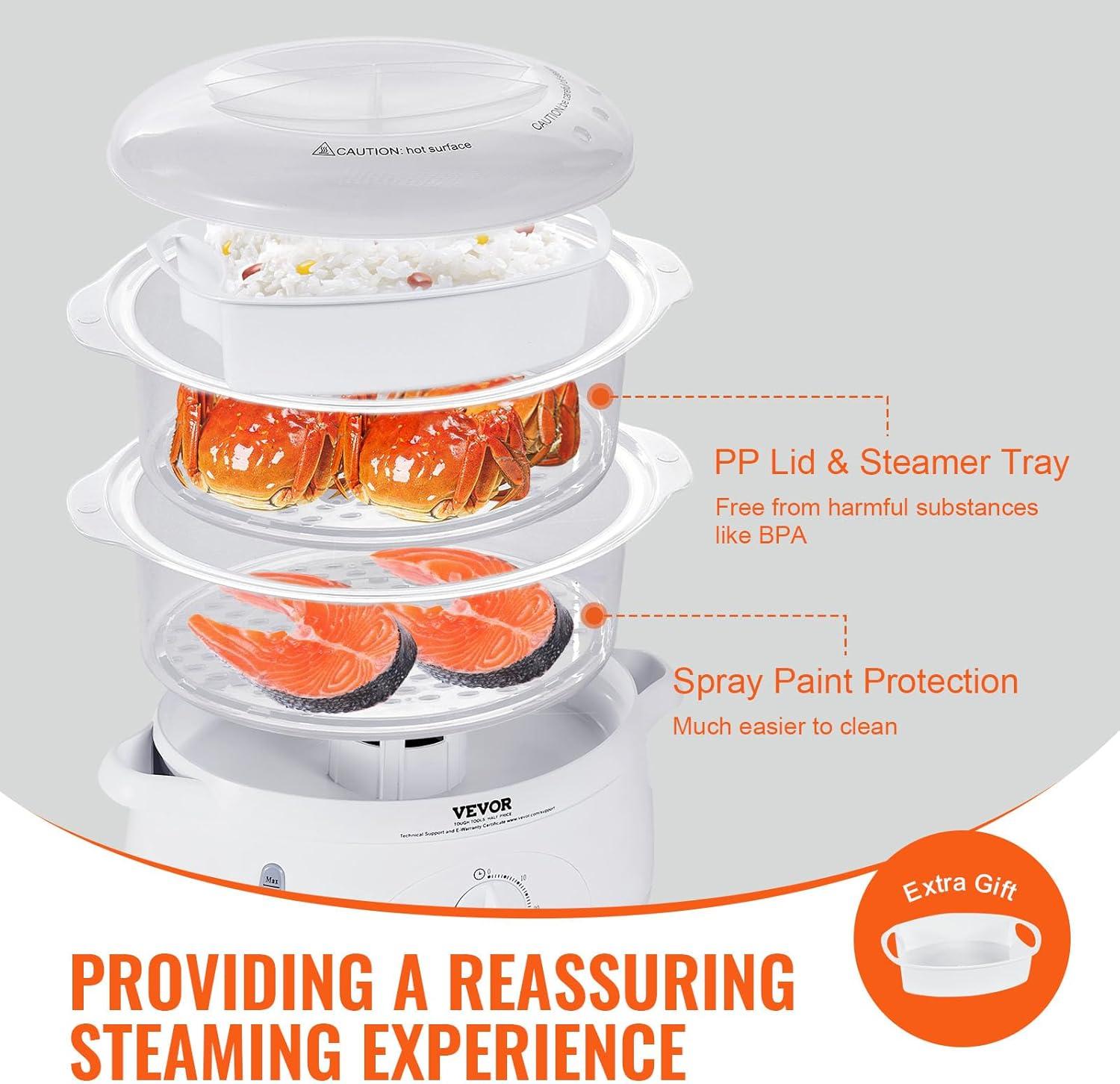 VEVOR VEVOR 7.4Qt Electric Food Steamer 2-Tier Vegetable Steamer & 60 Min Timer 800W